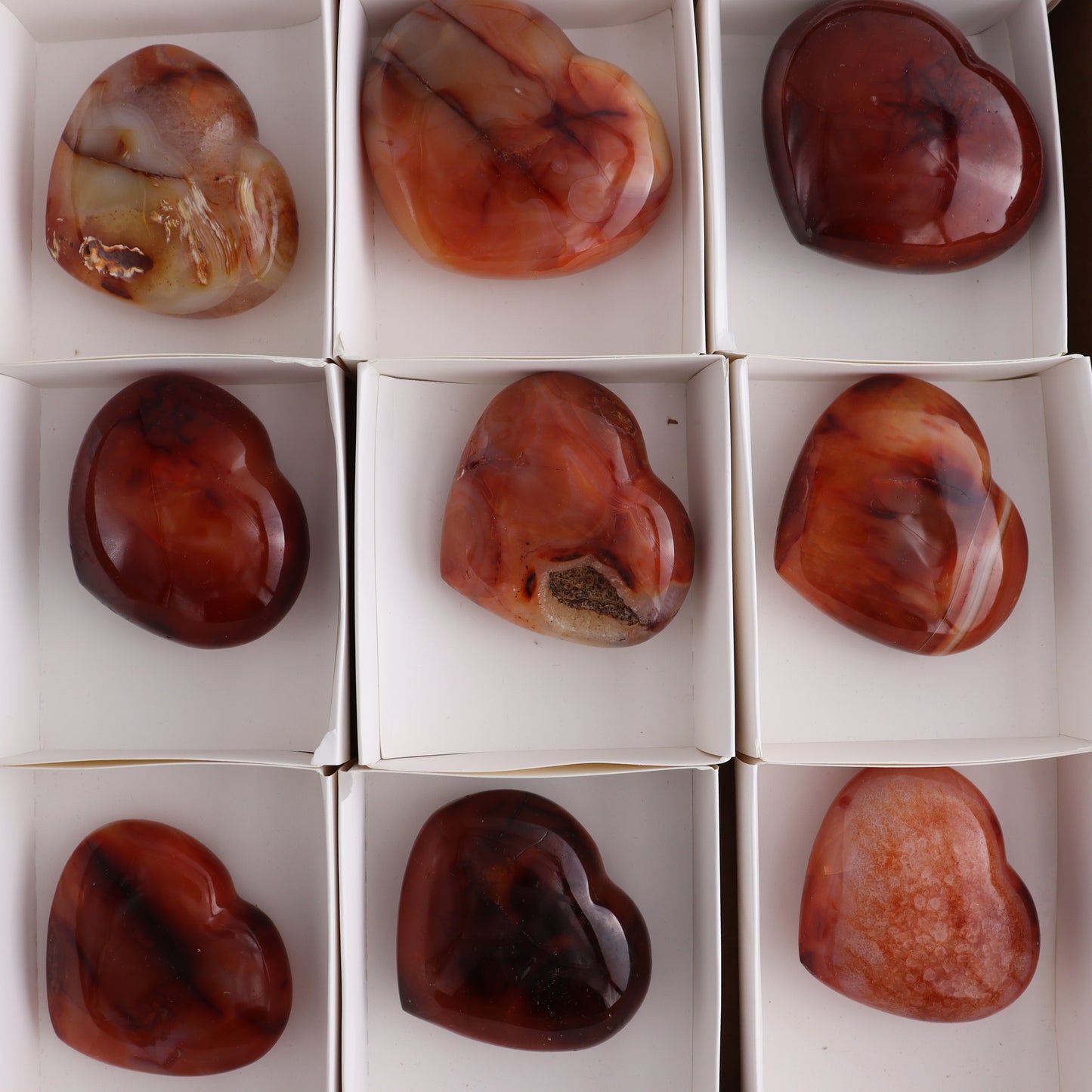 Carnelian Hearts Set of 12 - Expert Wholesale and Supplier of Wholesale Crystals & Bulk Gemstones, ["carnelian","Hearts","Madagascar"]