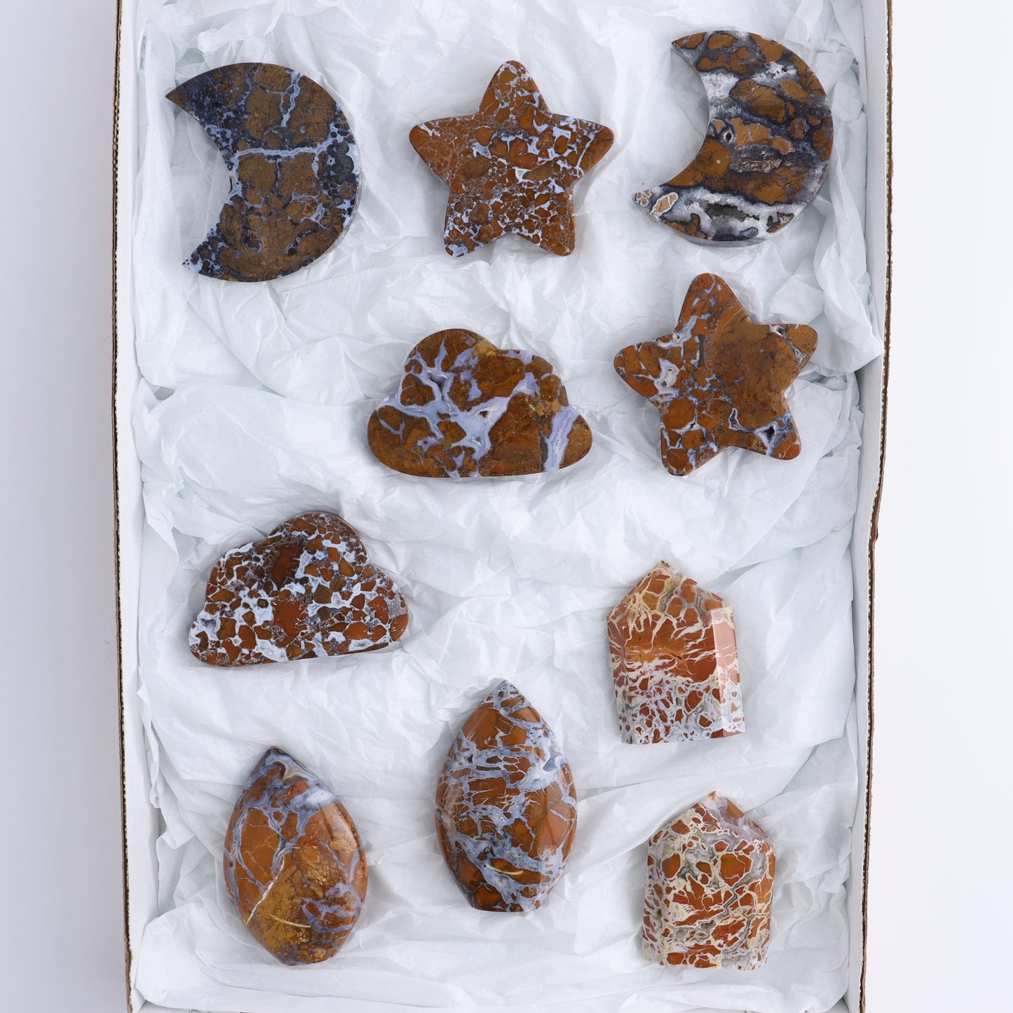 Brecciated Jasper Moons, Stars, Towers, Clouds, and Flames Set of 10 - Expert Wholesale and Supplier of Wholesale Crystals & Bulk Gemstones, ["Brecciated Jasper","Clouds","flames","Indonesia","moons","stars","Towers"]
