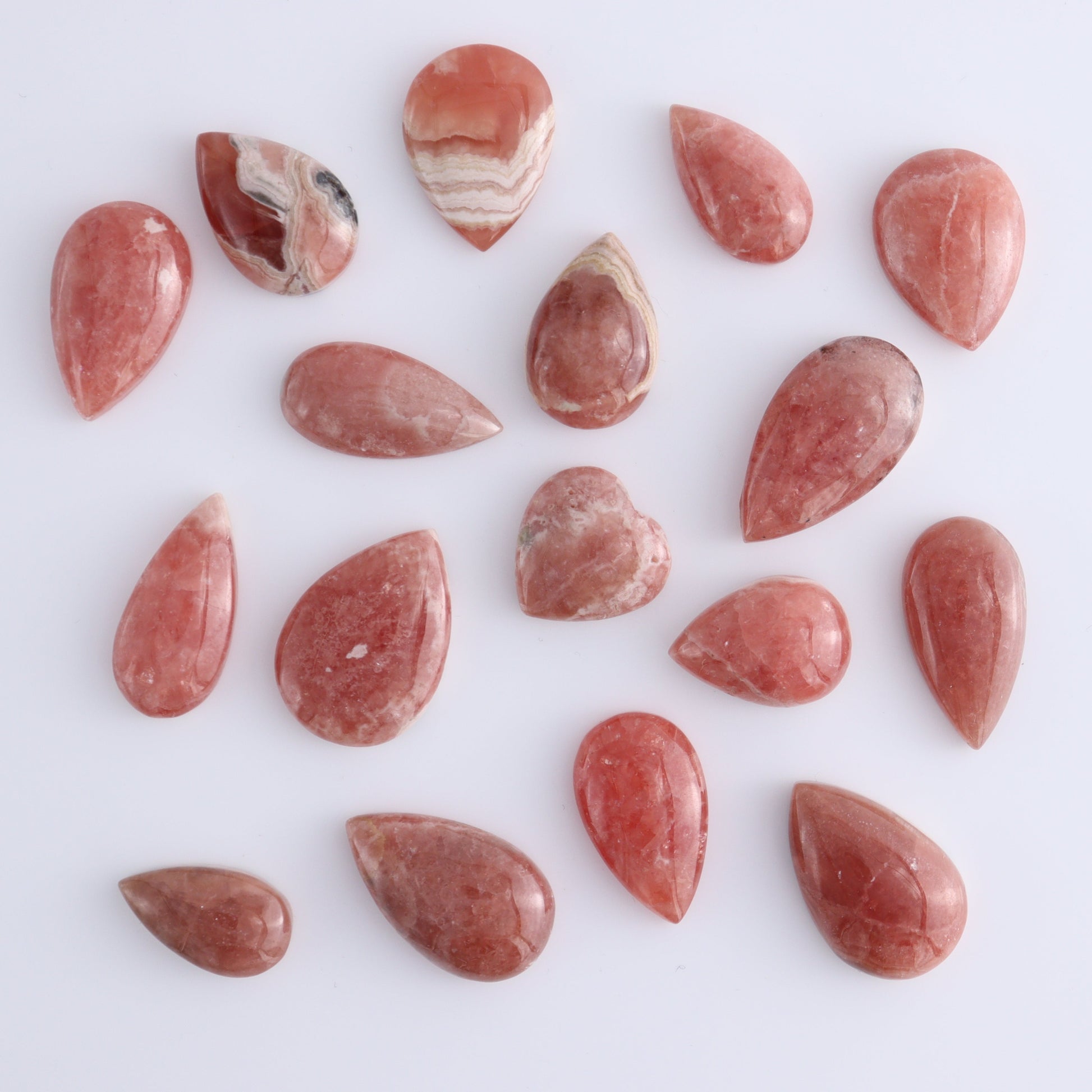 Rhodochrosite Cabs and Heart Set of 17 - Expert Wholesale and Supplier of Wholesale Crystals & Bulk Gemstones, ["Argentina","Cabs","Rhodochrosite"]