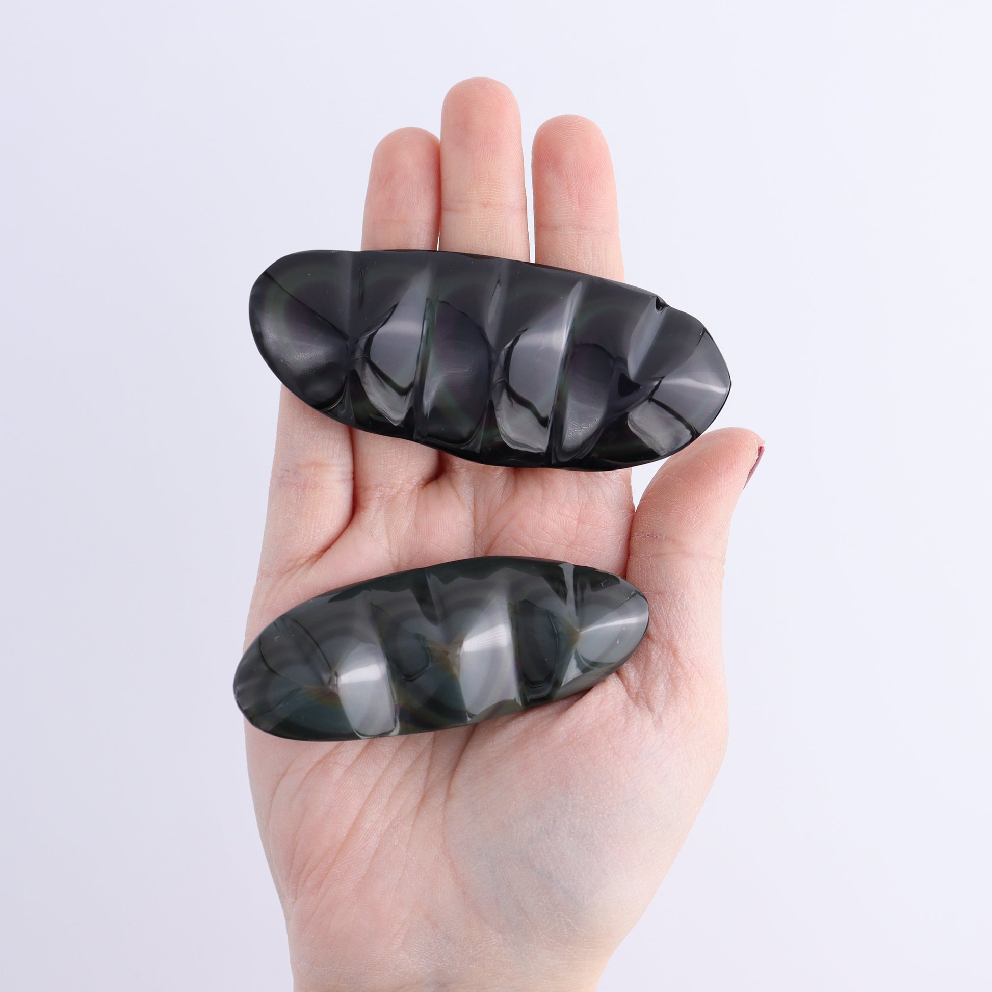 Rainbow Obsidian Heart Set of 2 - Expert Wholesale and Supplier of Wholesale Crystals & Bulk Gemstones, ["Hearts","Mexico","Obsidian","Rainbow Obsidian"]