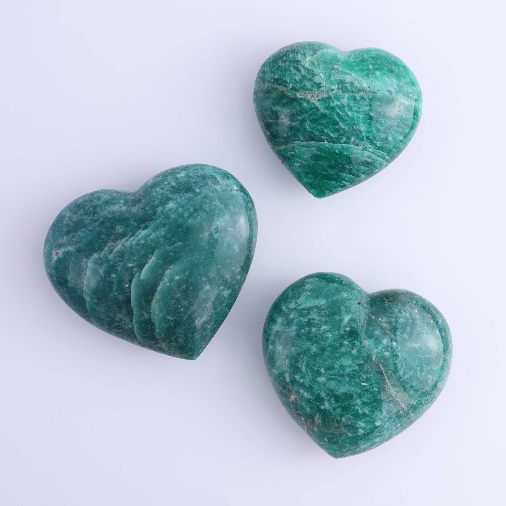 Amazonite Hearts Set of 3 - Expert Wholesale and Supplier of Wholesale Crystals & Bulk Gemstones, ["Amazonite","Hearts","Madagascar"]