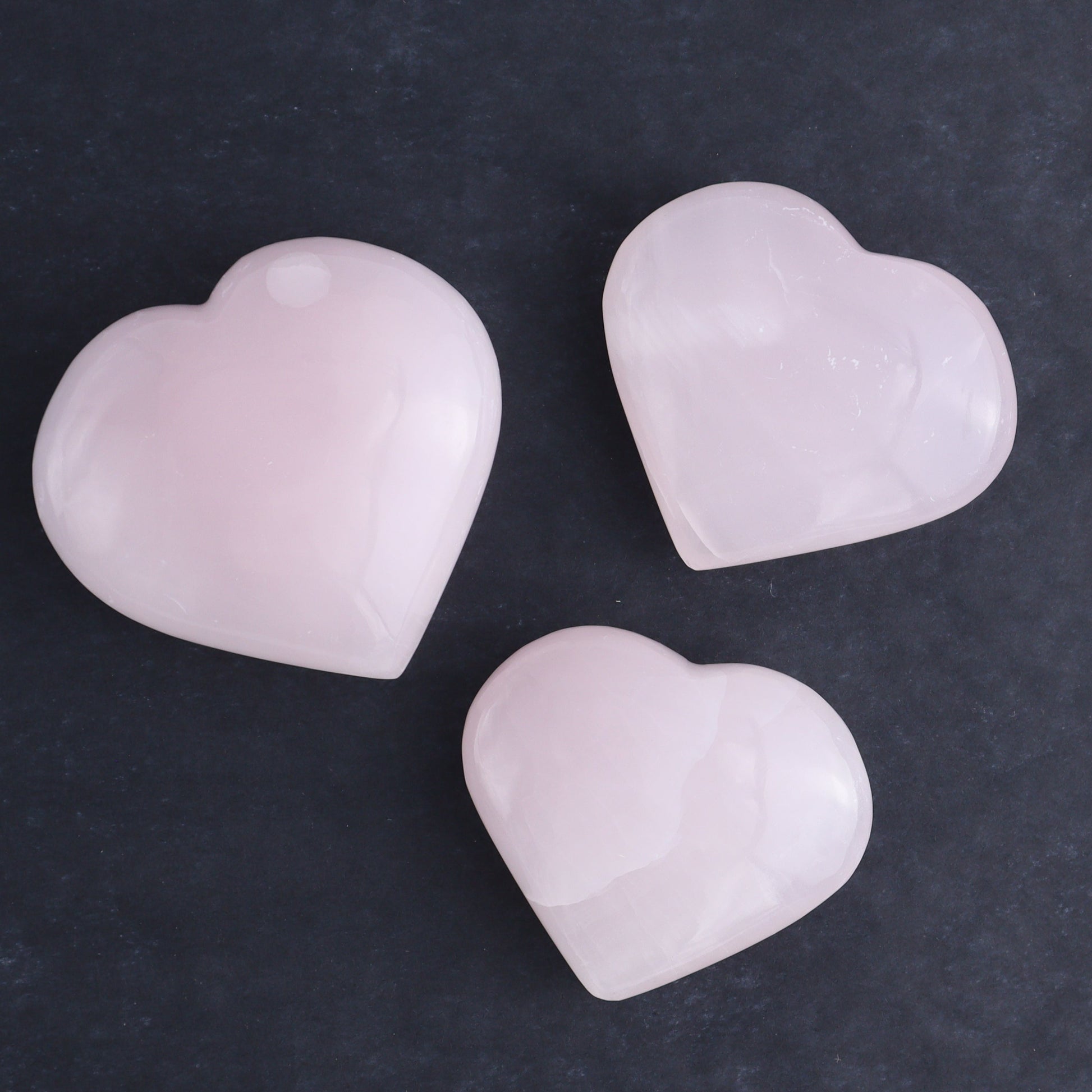 Pink Mangano Calcite Hearts Set of 6 - Expert Wholesale and Supplier of Wholesale Crystals & Bulk Gemstones, ["Calcite","Hearts","Madagascar","Pink Calcite"]