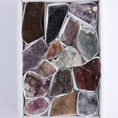 Sold* Uruguay Rainbow Amethyst Clusters Flat of 15 - Expert Wholesale and Supplier of Wholesale Crystals & Bulk Gemstones, ["Amethyst","Clusters","Rainbow Amethyst","Sugar Rainbow Amethyst","Uruguay"]