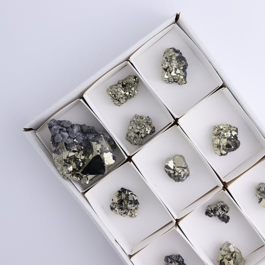 Octahedral Pyrite Clusters Set of 11 - Expert Wholesale and Supplier of Wholesale Crystals & Bulk Gemstones, ["Clusters","Octahedral Pyrite","Peru","Pyrite"]