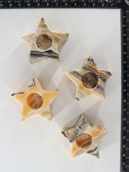 Yellow Zebra Onyx Star Candle Holders Set of 4 - Expert Supplier of Wholesale Crystals & Bulk Gemstones