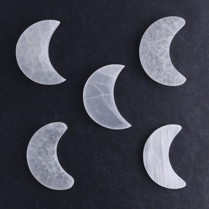 One Selenite (Satin Spar) Flat Moon - Expert Wholesale and Supplier of Wholesale Crystals & Bulk Gemstones, ["close_30","moons","Morocco","Selenite"]