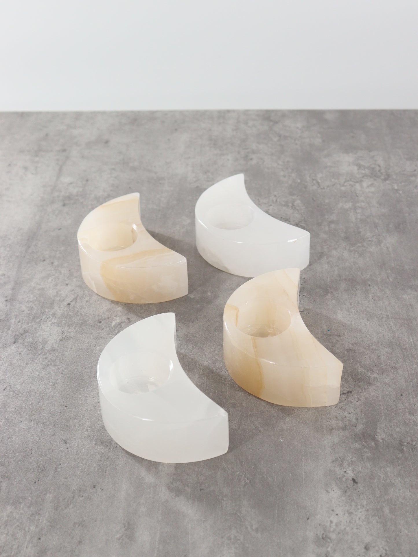 White Onyx Moon Candle Holders Set of 4 - Expert Supplier of Wholesale Crystals & Bulk Gemstones