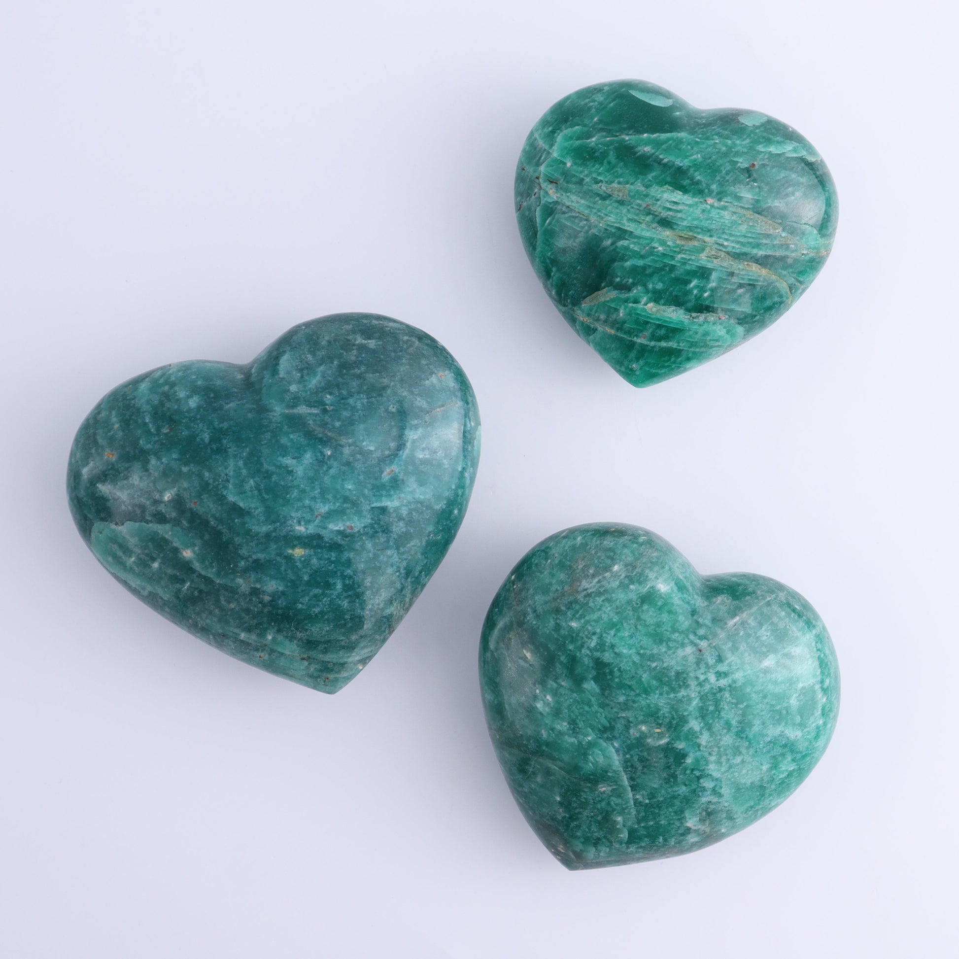 Amazonite Hearts Set of 3 - Expert Wholesale and Supplier of Wholesale Crystals & Bulk Gemstones, ["Amazonite","Hearts","Madagascar"]