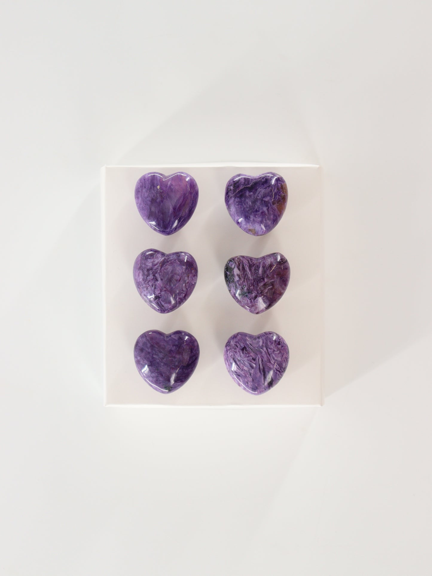 Charoite Hearts Set of 6 - Expert Supplier of Wholesale Crystals & Bulk Gemstones