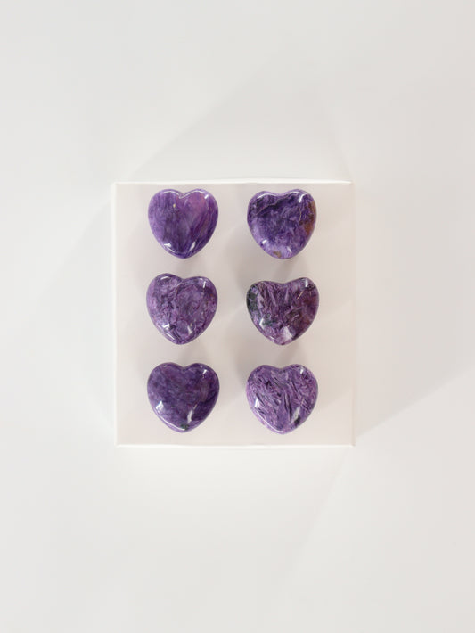 Charoite Hearts Set of 6 - Expert Supplier of Wholesale Crystals & Bulk Gemstones