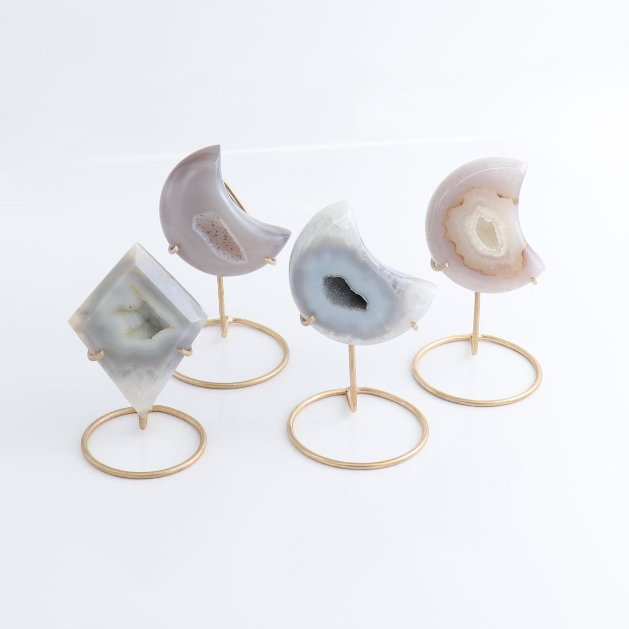 Agate Moons Set of 3 & 1 Diamond Shape with Stands