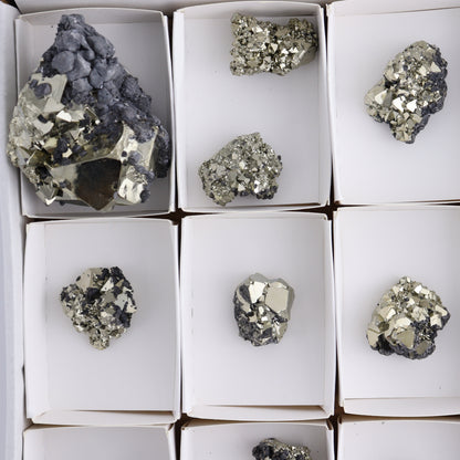 Octahedral Pyrite Clusters Set of 11 - Expert Wholesale and Supplier of Wholesale Crystals & Bulk Gemstones, ["Clusters","Octahedral Pyrite","Peru","Pyrite"]