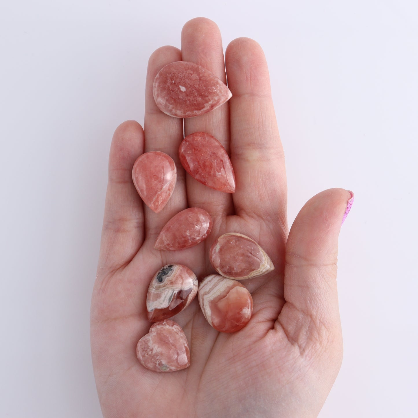 Rhodochrosite Cabs and Heart Set of 17 - Expert Wholesale and Supplier of Wholesale Crystals & Bulk Gemstones, ["Argentina","Cabs","Rhodochrosite"]