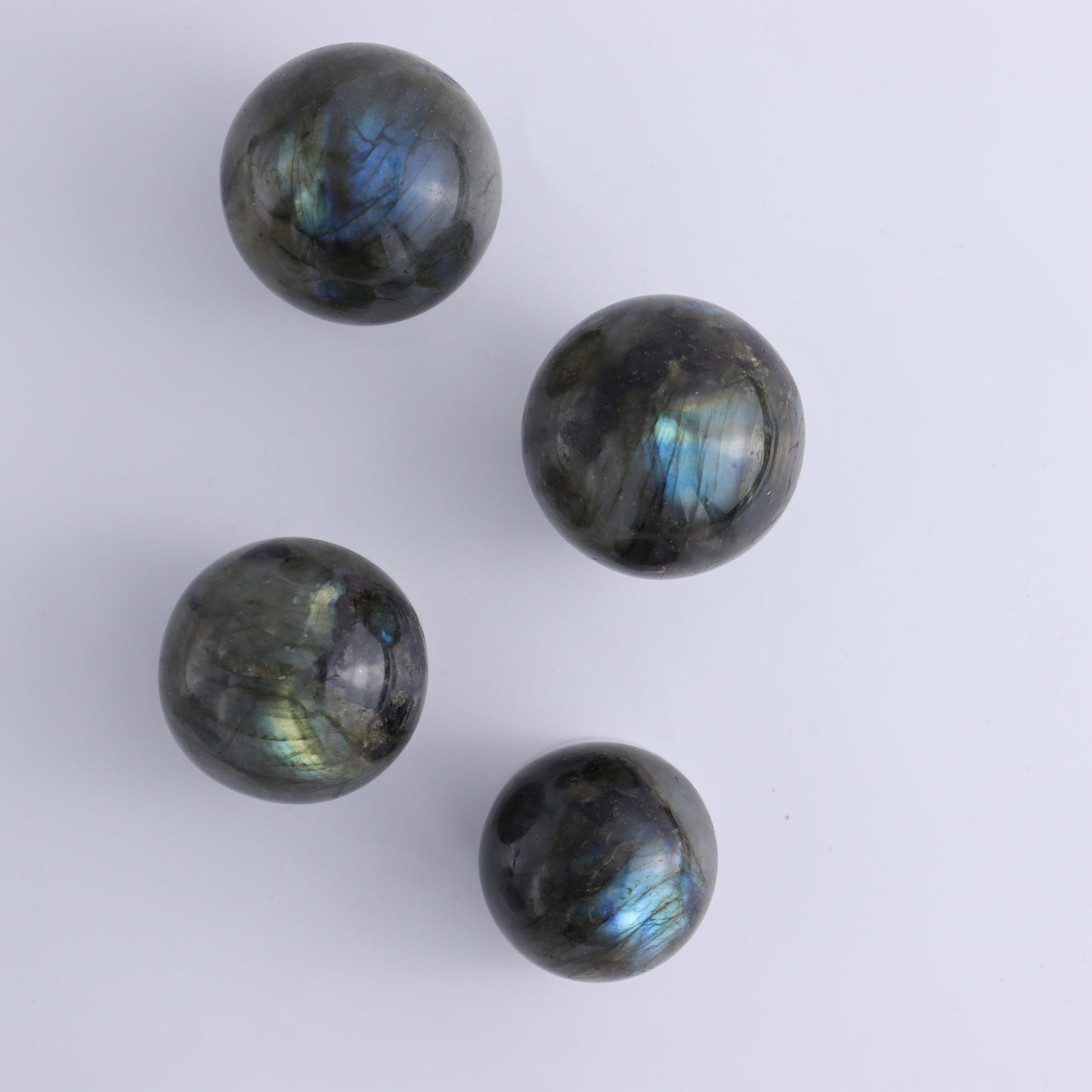 Labradorite Spheres Flat of 24 - Expert Wholesale and Supplier of Wholesale Crystals & Bulk Gemstones, ["Labradorite","Madagascar","Spheres"]