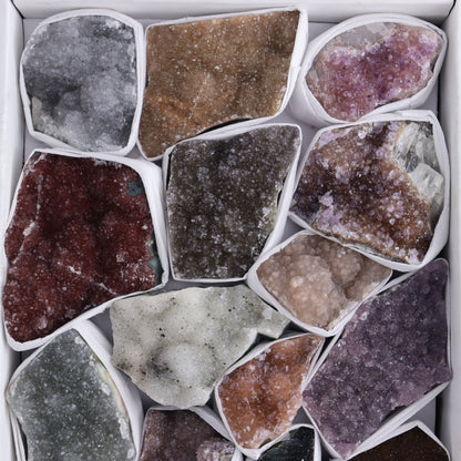 Sold* Uruguay Rainbow Amethyst Clusters Flat of 15 - Expert Wholesale and Supplier of Wholesale Crystals & Bulk Gemstones, ["Amethyst","Clusters","Rainbow Amethyst","Sugar Rainbow Amethyst","Uruguay"]
