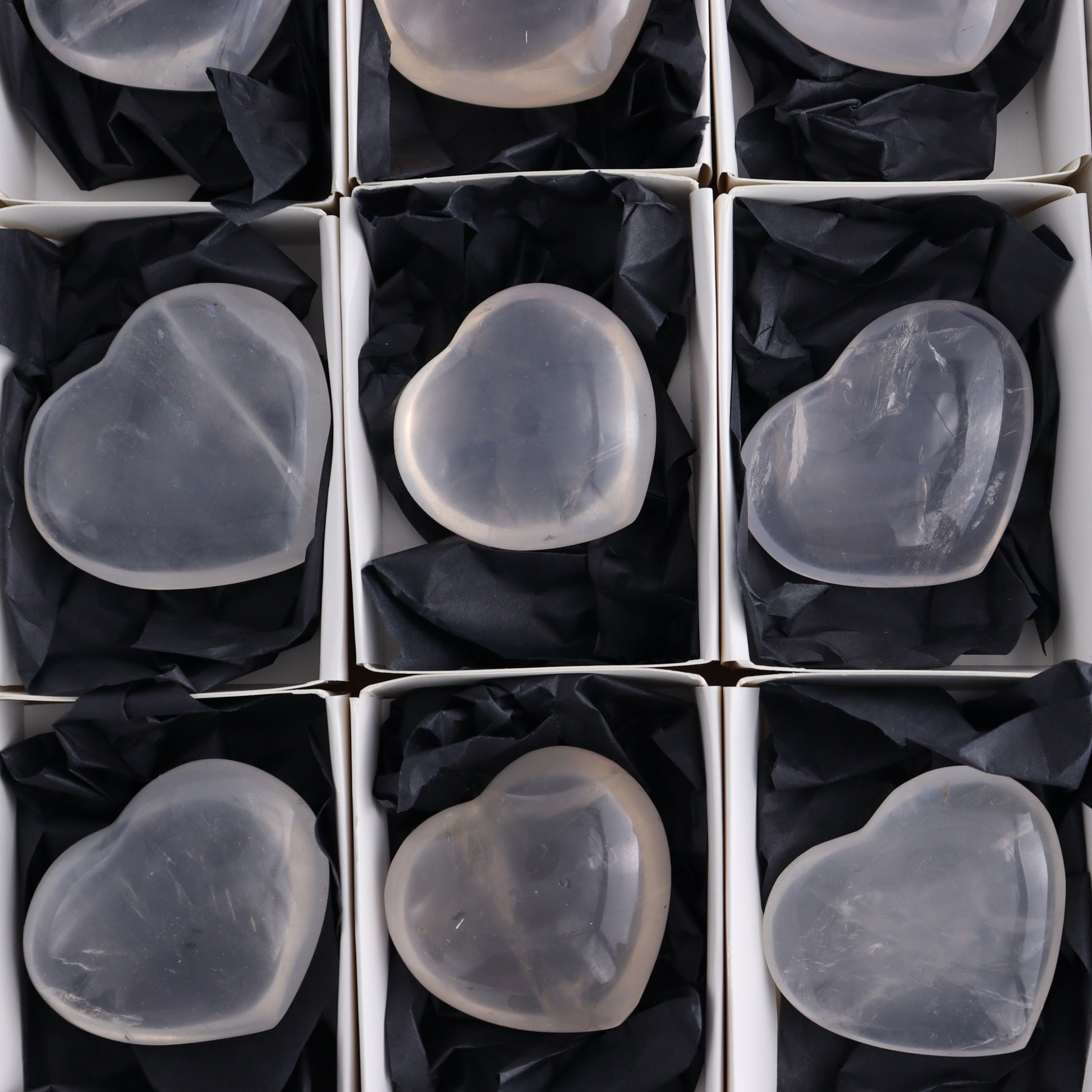 Girasol Quartz Hearts Set of 9 - Expert Wholesale and Supplier of Wholesale Crystals & Bulk Gemstones, ["Girasol","Girasol Quartz","Hearts","Quartz"]