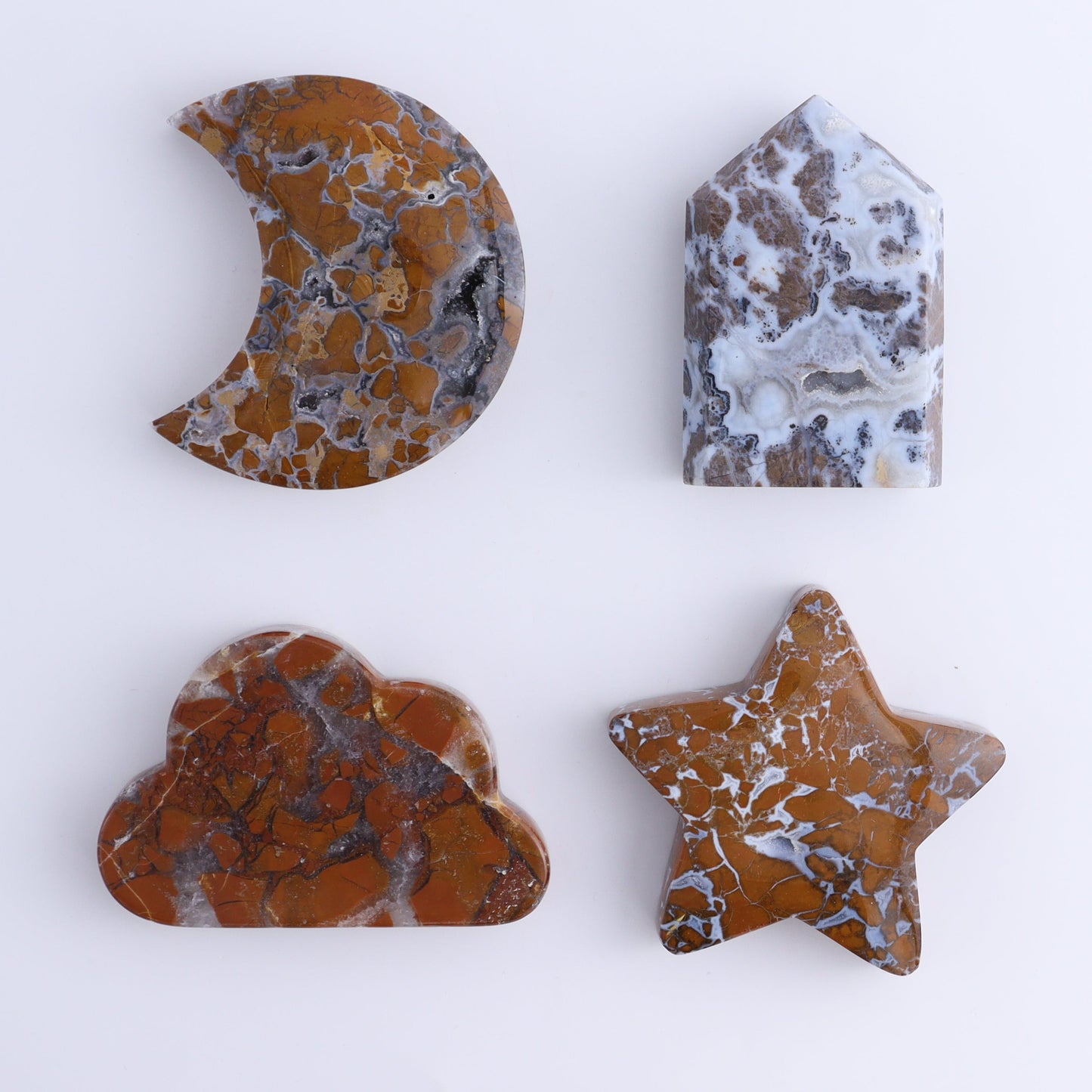 Brecciated Jasper Moons, Stars, Clouds, and Towers Set of 12 - Expert Wholesale and Supplier of Wholesale Crystals & Bulk Gemstones, ["Brecciated Jasper","Clouds","Indonesia","moons","stars","Towers"]