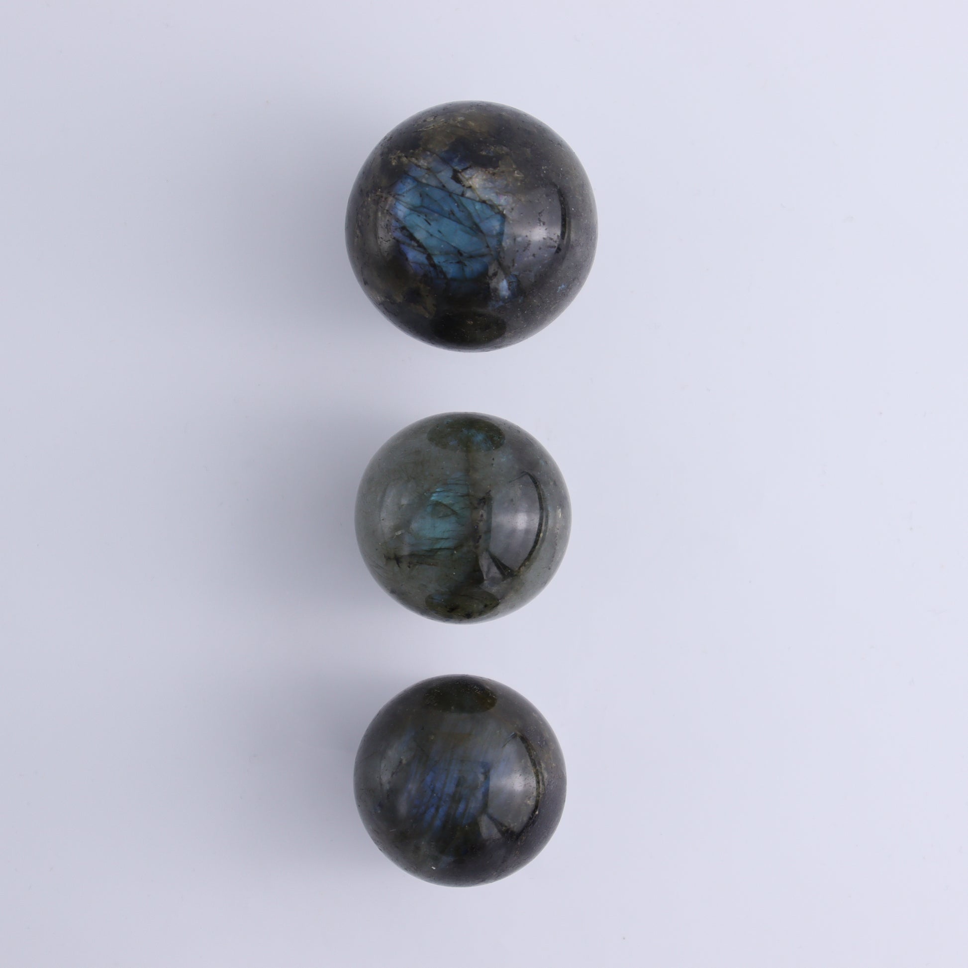 Labradorite Spheres Flat of 24 - Expert Wholesale and Supplier of Wholesale Crystals & Bulk Gemstones, ["Labradorite","Madagascar","Spheres"]