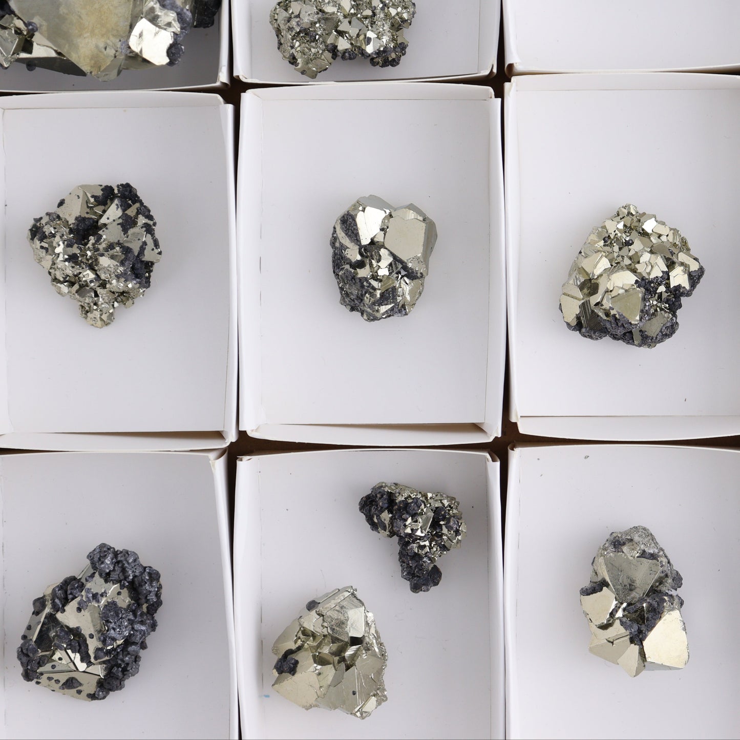 Octahedral Pyrite Clusters Set of 11 - Expert Wholesale and Supplier of Wholesale Crystals & Bulk Gemstones, ["Clusters","Octahedral Pyrite","Peru","Pyrite"]