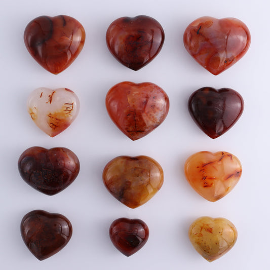 Carnelian Hearts Set of 12 - Expert Wholesale and Supplier of Wholesale Crystals & Bulk Gemstones, ["carnelian","Hearts","Madagascar"]