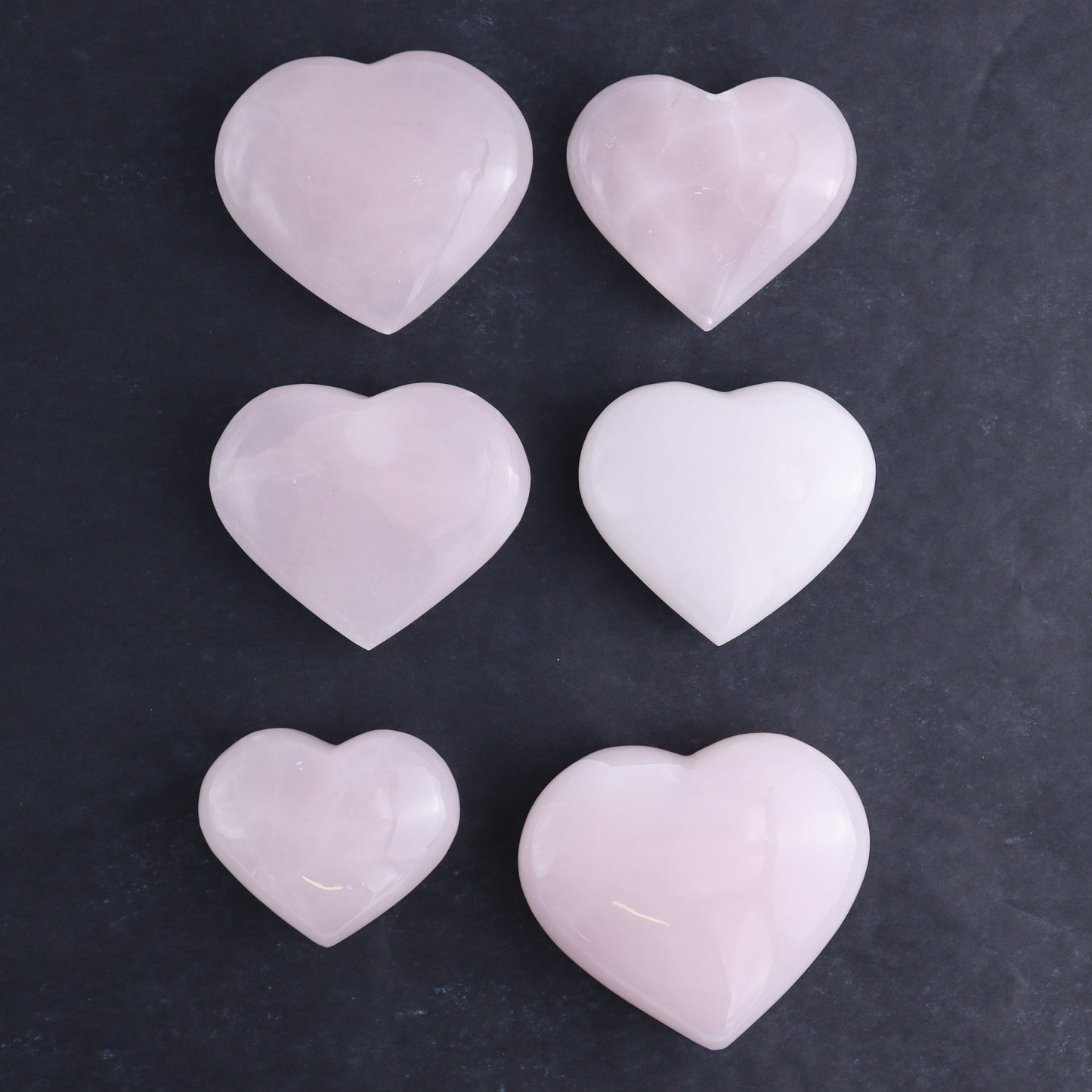 Pink Mangano Calcite Hearts Set of 6 - Expert Wholesale and Supplier of Wholesale Crystals & Bulk Gemstones, ["Calcite","Hearts","Madagascar","Pink Calcite"]