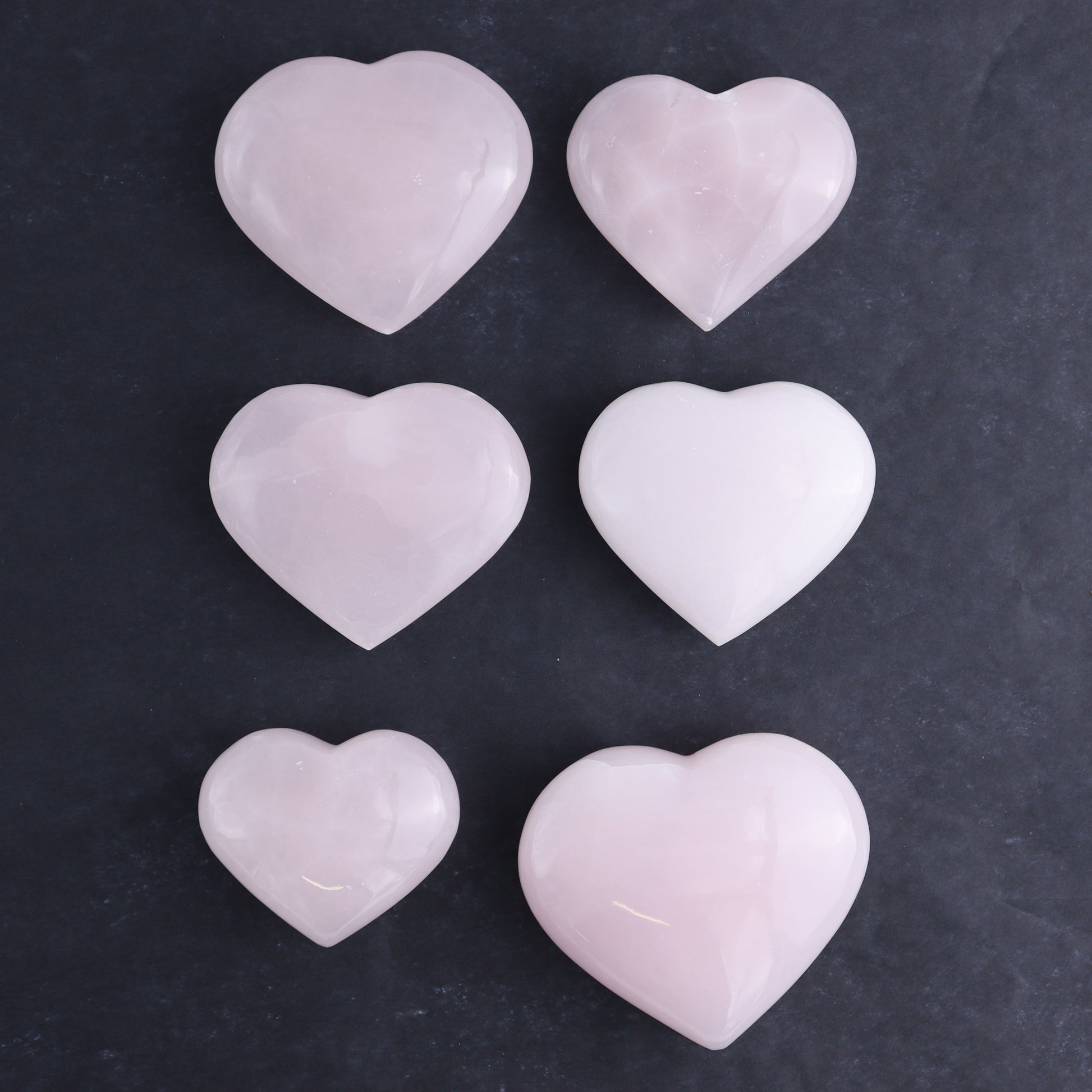 Pink Mangano Calcite Hearts Set of 6 - Expert Wholesale and Supplier of Wholesale Crystals & Bulk Gemstones, ["Calcite","Hearts","Madagascar","Pink Calcite"]