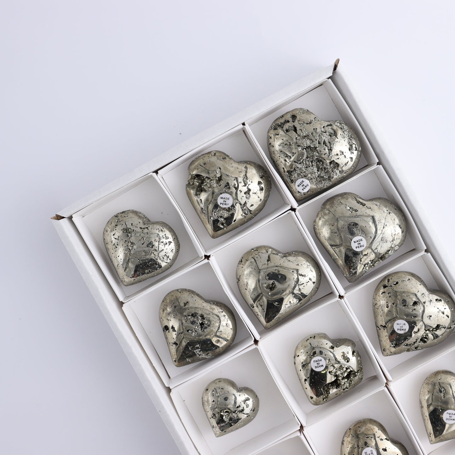 Pyrite Hearts Set of 12 - Expert Wholesale and Supplier of Wholesale Crystals & Bulk Gemstones, ["Hearts","Peru","Pyrite"]