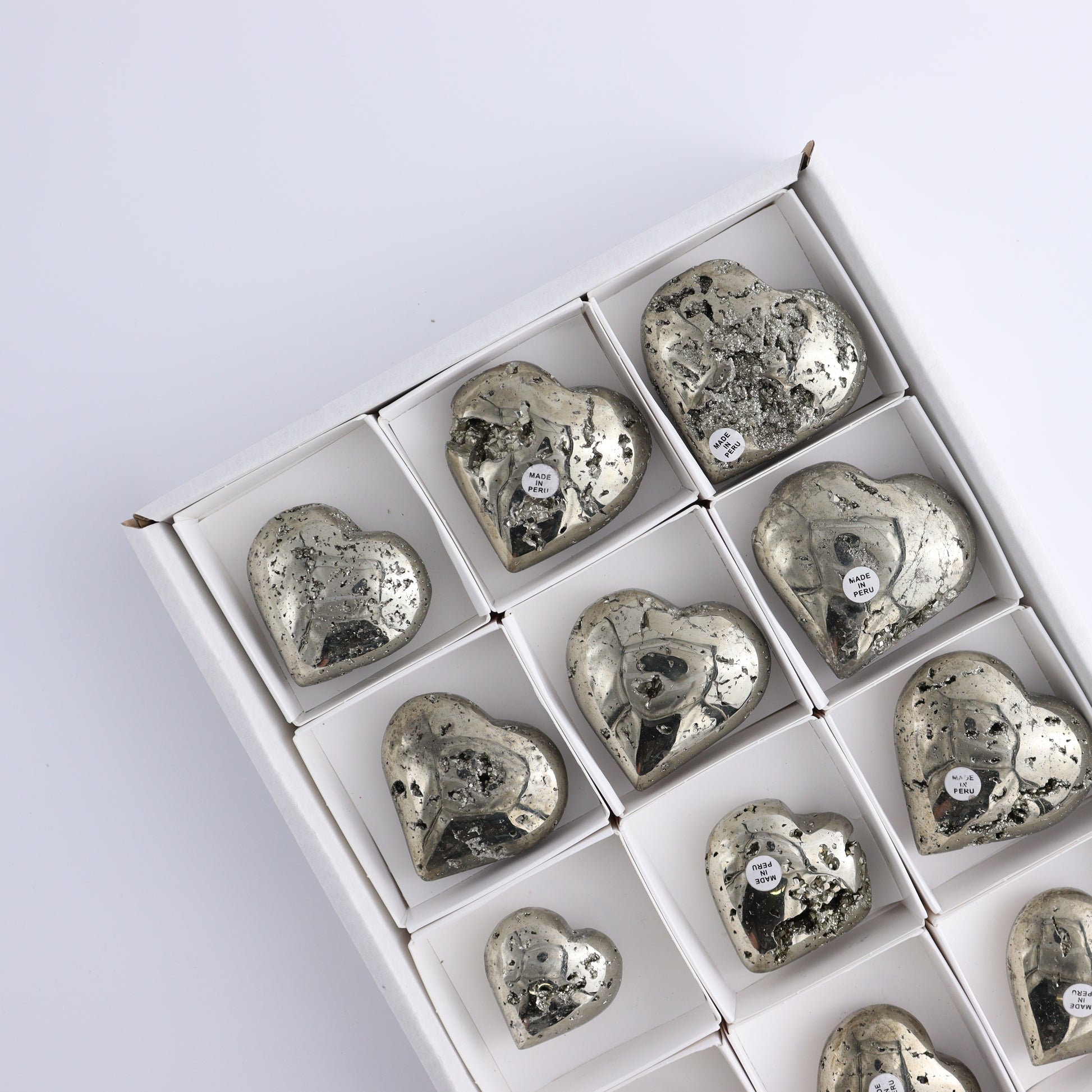 Pyrite Hearts Set of 12 - Expert Wholesale and Supplier of Wholesale Crystals & Bulk Gemstones, ["Hearts","Peru","Pyrite"]