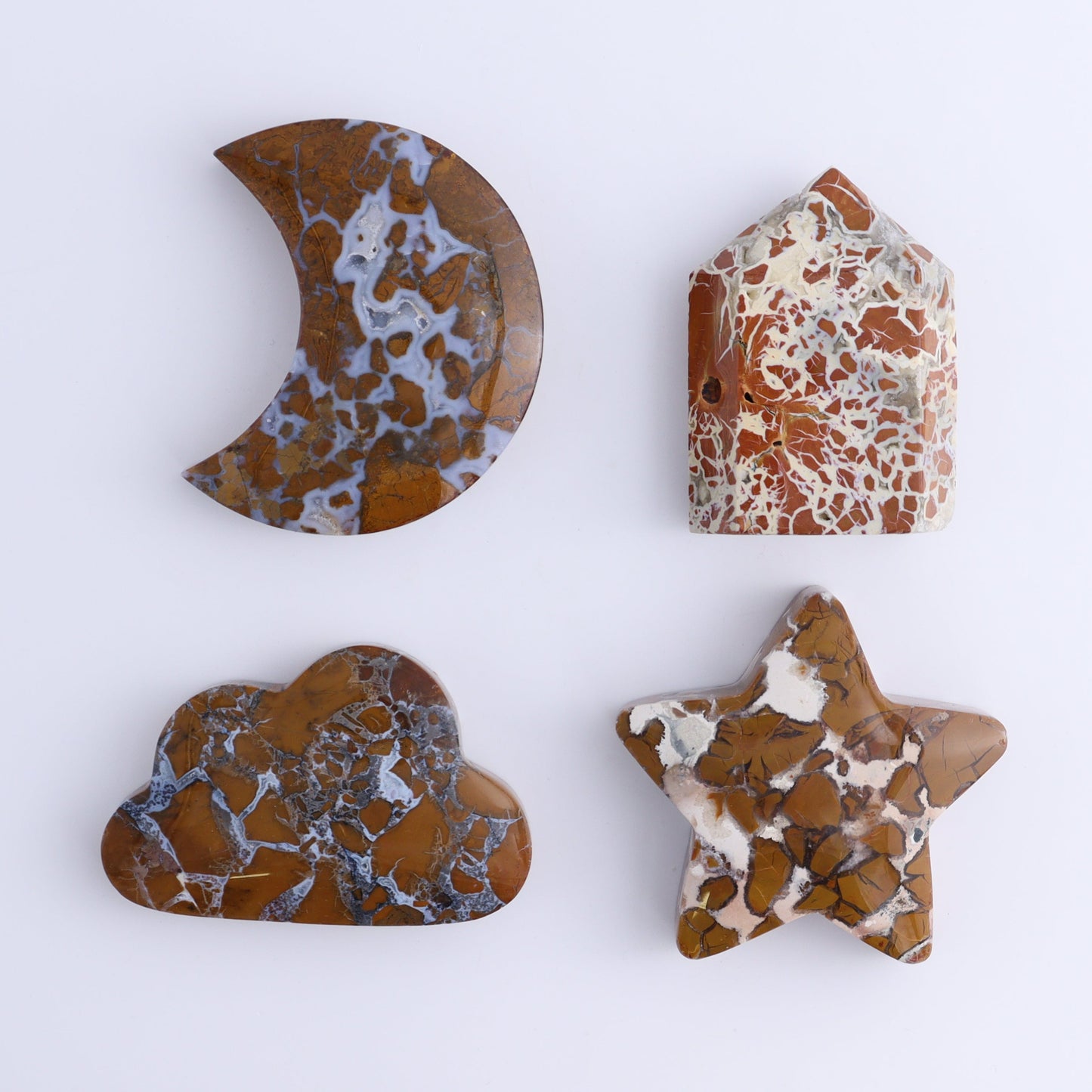 Brecciated Jasper Moons, Stars, Clouds, and Towers Set of 12 - Expert Wholesale and Supplier of Wholesale Crystals & Bulk Gemstones, ["Brecciated Jasper","Clouds","Indonesia","moons","stars","Towers"]