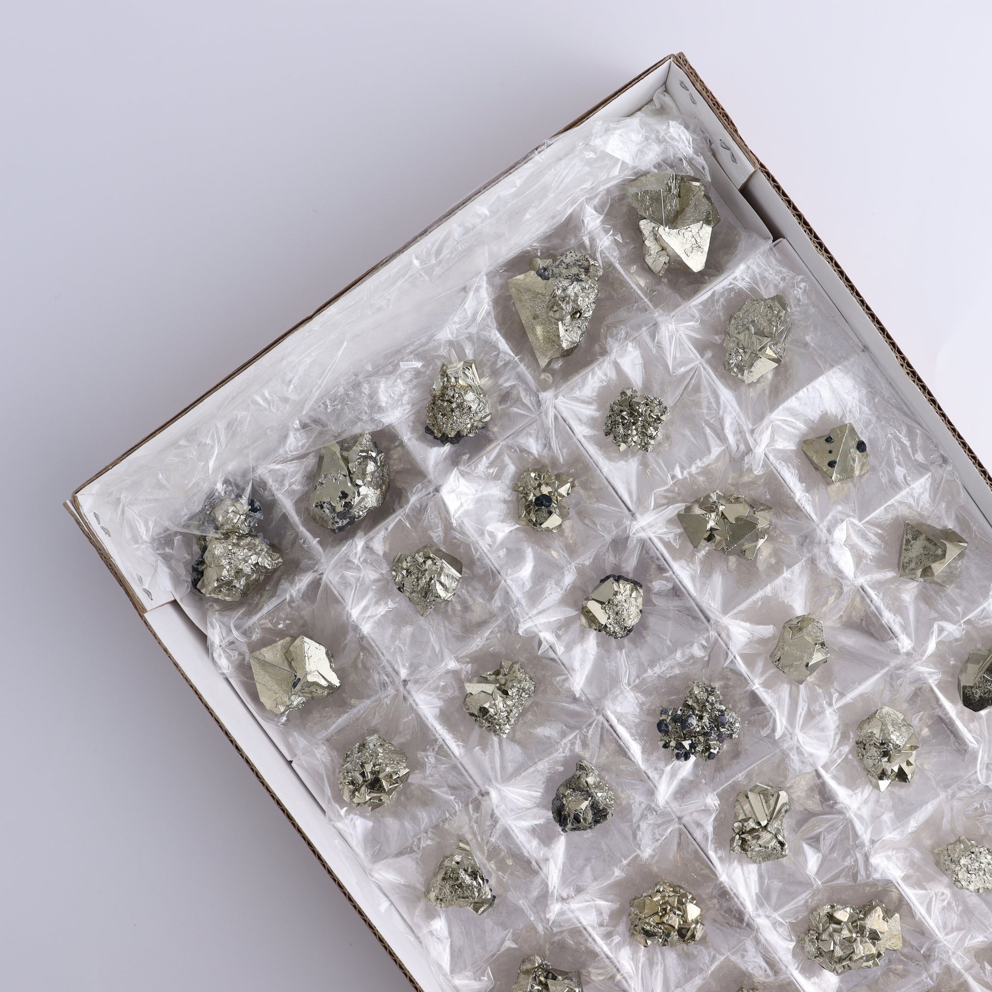 Octahedral Pyrite Clusters Set of 35 - Expert Wholesale and Supplier of Wholesale Crystals & Bulk Gemstones, ["Clusters","Octahedral Pyrite","Peru","Pyrite"]
