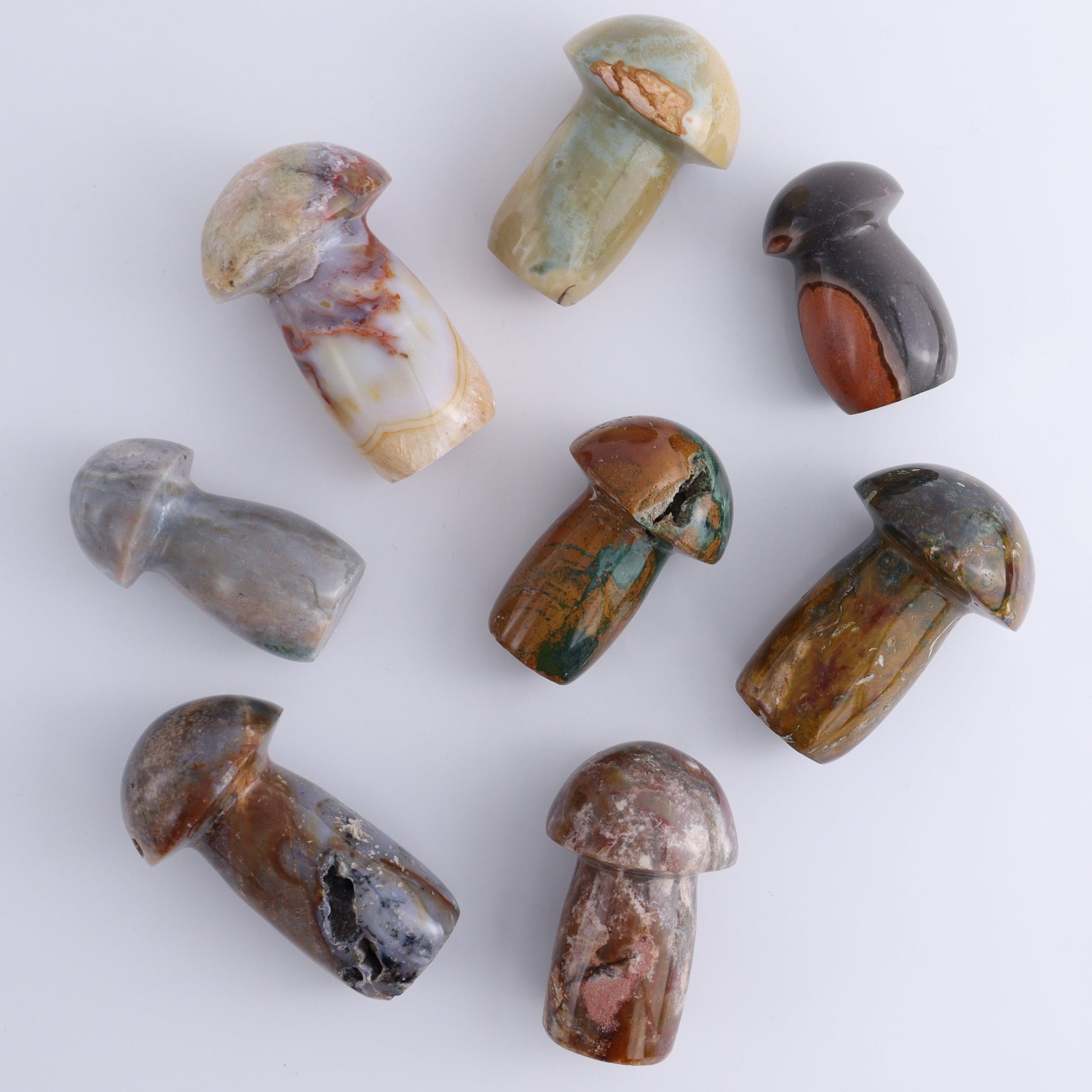 Ocean Jasper Mushrooms Set of 8 - Expert Wholesale and Supplier of Wholesale Crystals & Bulk Gemstones, ["jasper","Madagascar","Mushrooms","Ocean Jasper"]