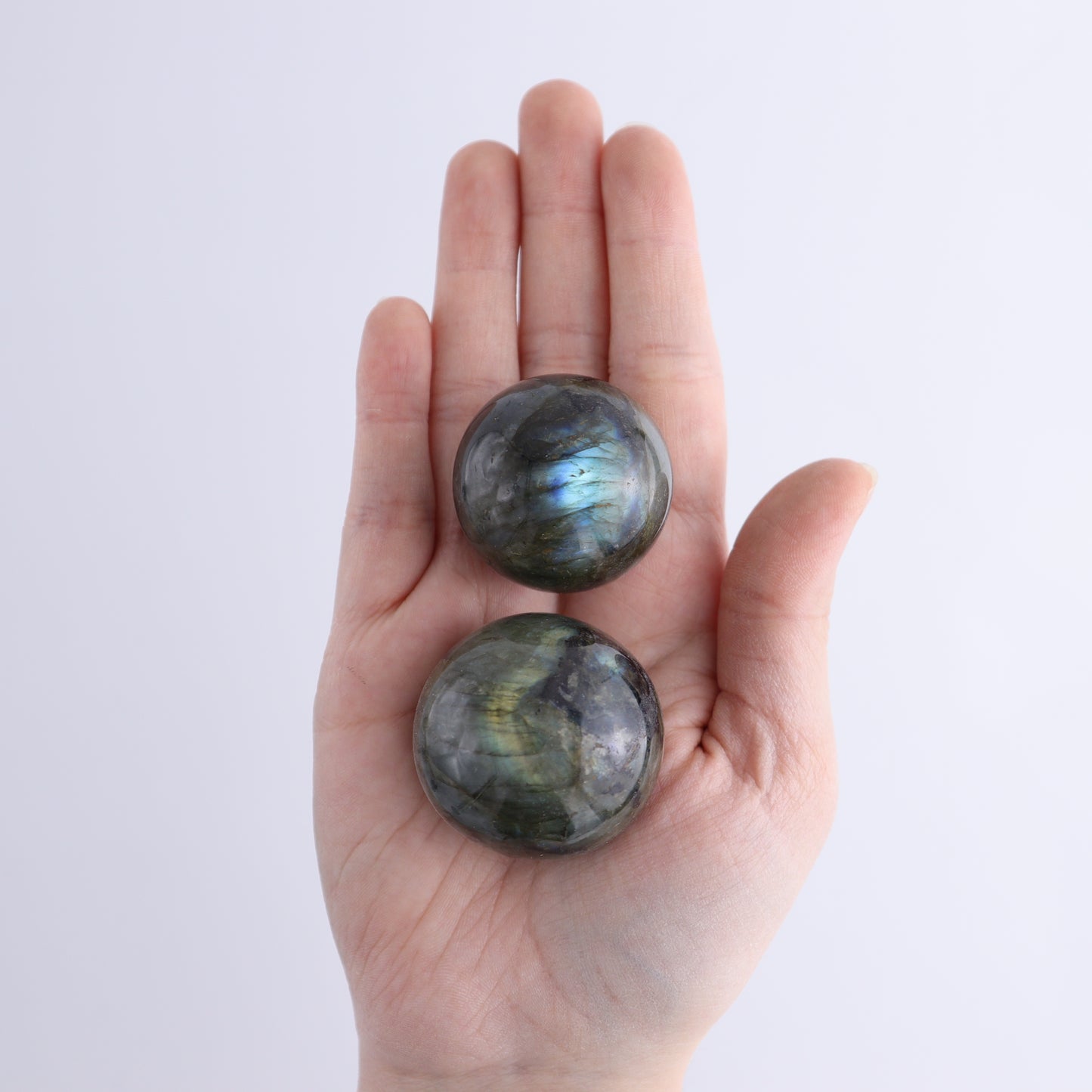 Labradorite Spheres Flat of 24 - Expert Wholesale and Supplier of Wholesale Crystals & Bulk Gemstones, ["Labradorite","Madagascar","Spheres"]