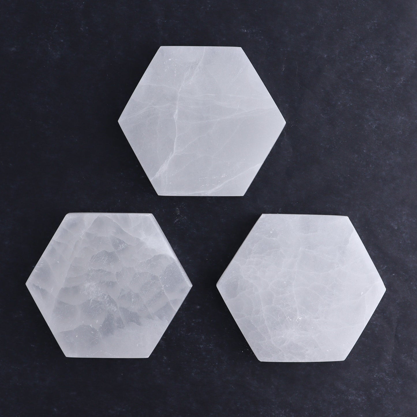 One Selenite (Satin Spar) Hexagon Charging Plate - Expert Wholesale and Supplier of Wholesale Crystals & Bulk Gemstones, ["close_30","Hexagon","Morocco","Selenite"]