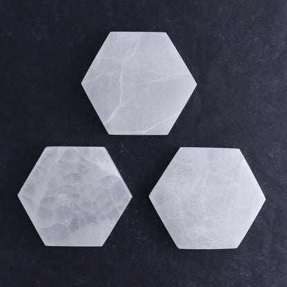 One Selenite (Satin Spar) Hexagon Charging Plate - Expert Wholesale and Supplier of Wholesale Crystals & Bulk Gemstones, ["close_30","Hexagon","Morocco","Selenite"]