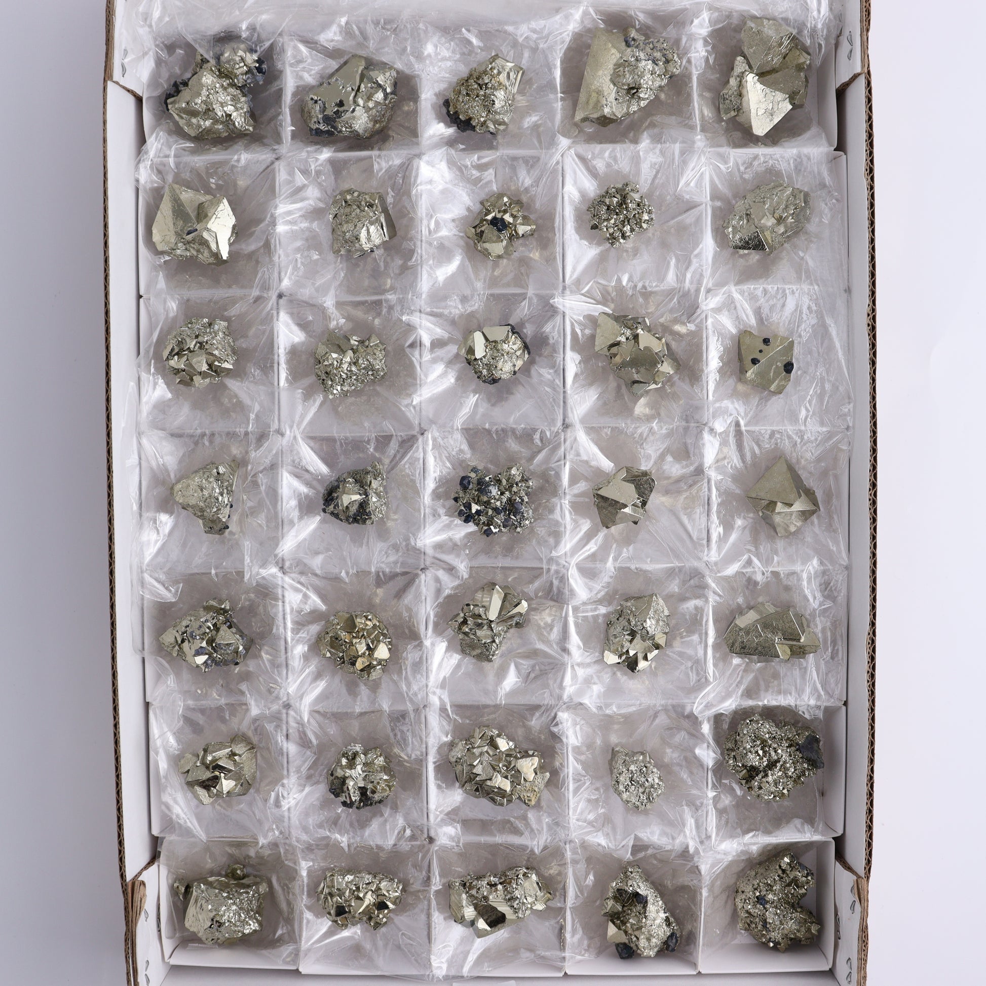 Octahedral Pyrite Clusters Set of 35 - Expert Wholesale and Supplier of Wholesale Crystals & Bulk Gemstones, ["Clusters","Octahedral Pyrite","Peru","Pyrite"]