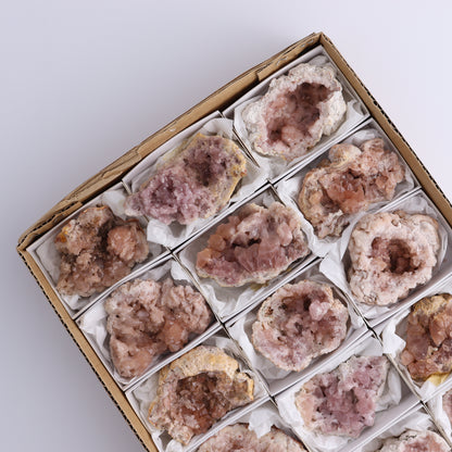 Pink Amethyst Geodes Flat of 18 - Expert Wholesale and Supplier of Wholesale Crystals & Bulk Gemstones, ["Amethyst","Pink Amethyst"]