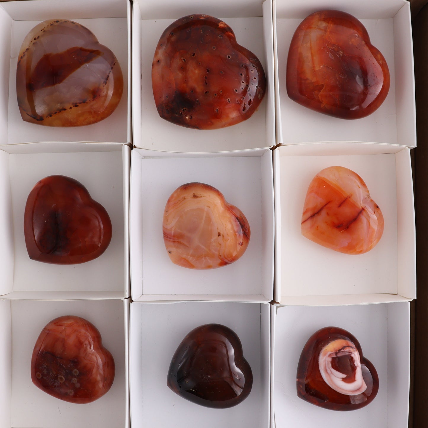 Carnelian Hearts Set of 12 - Expert Wholesale and Supplier of Wholesale Crystals & Bulk Gemstones, ["carnelian","Hearts","Madagascar"]