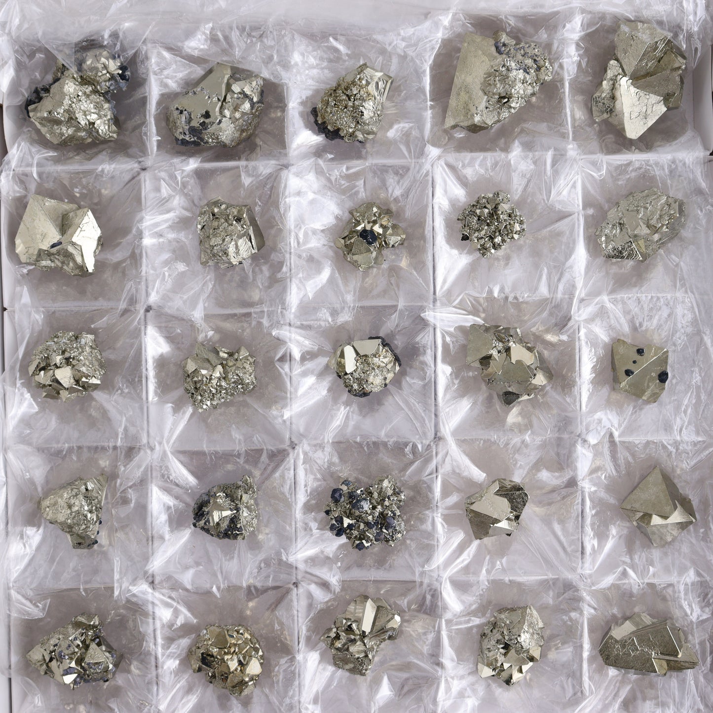 Octahedral Pyrite Clusters Set of 35 - Expert Wholesale and Supplier of Wholesale Crystals & Bulk Gemstones, ["Clusters","Octahedral Pyrite","Peru","Pyrite"]