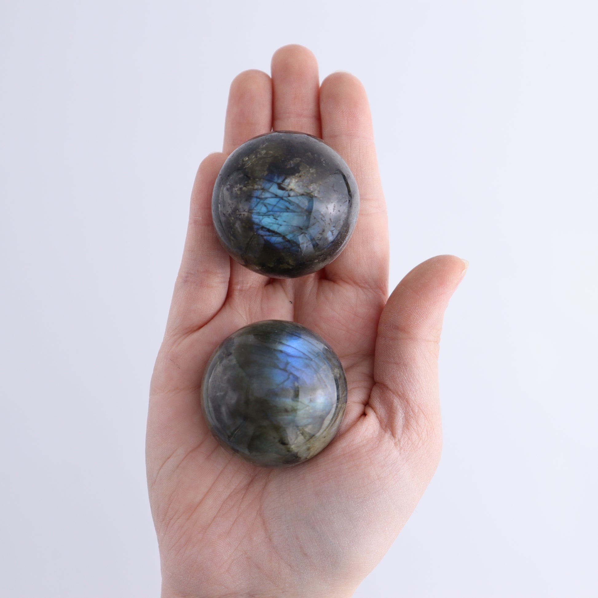 Labradorite Spheres Flat of 24 - Expert Wholesale and Supplier of Wholesale Crystals & Bulk Gemstones, ["Labradorite","Madagascar","Spheres"]