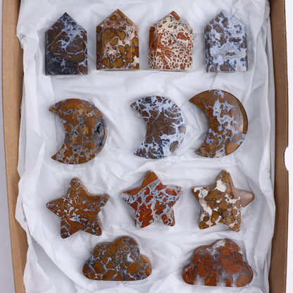 Brecciated Jasper Moons, Stars, Clouds, and Towers Set of 12 - Expert Wholesale and Supplier of Wholesale Crystals & Bulk Gemstones, ["Brecciated Jasper","Clouds","Indonesia","moons","stars","Towers"]