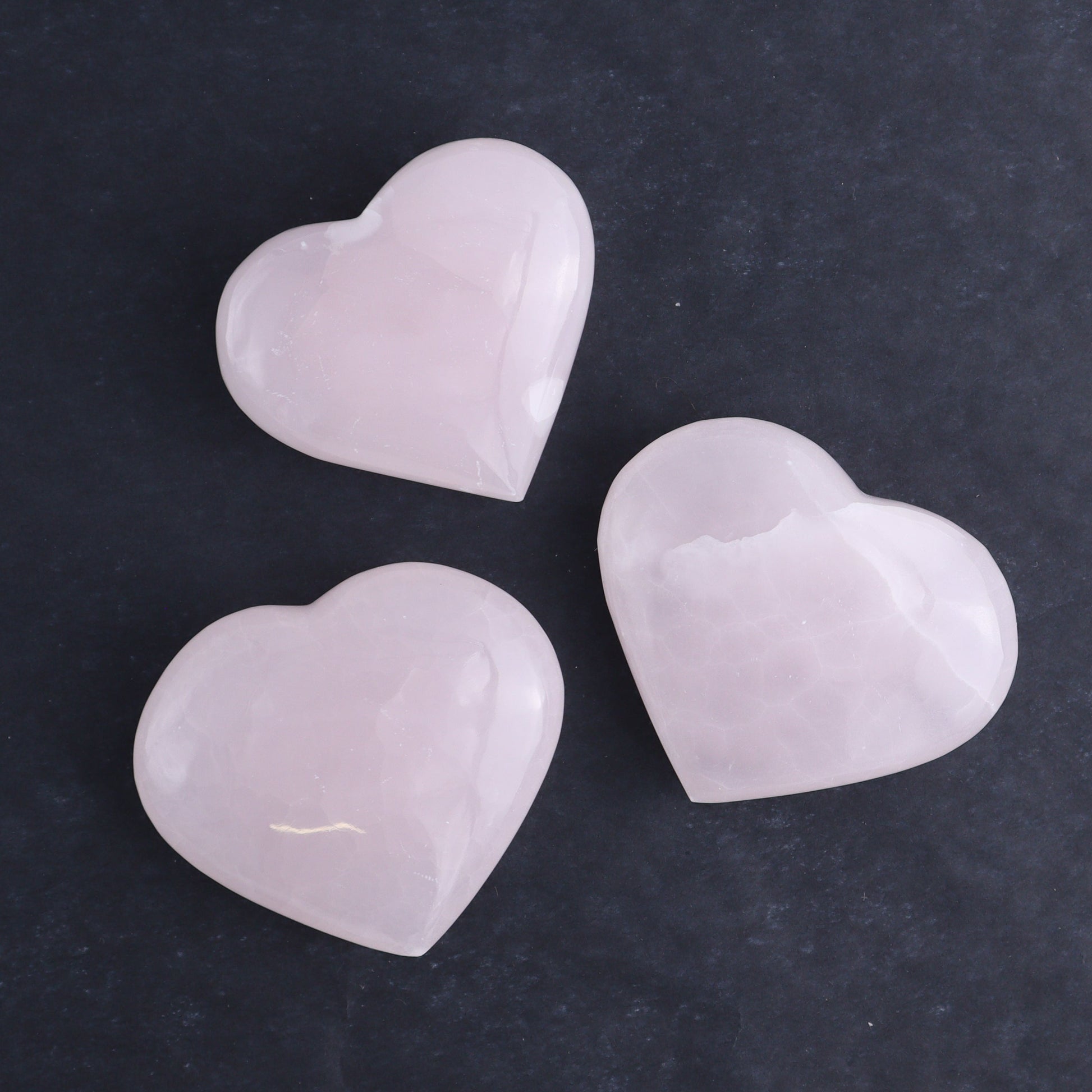 Pink Mangano Calcite Hearts Set of 6 - Expert Wholesale and Supplier of Wholesale Crystals & Bulk Gemstones, ["Calcite","Hearts","Madagascar","Pink Calcite"]