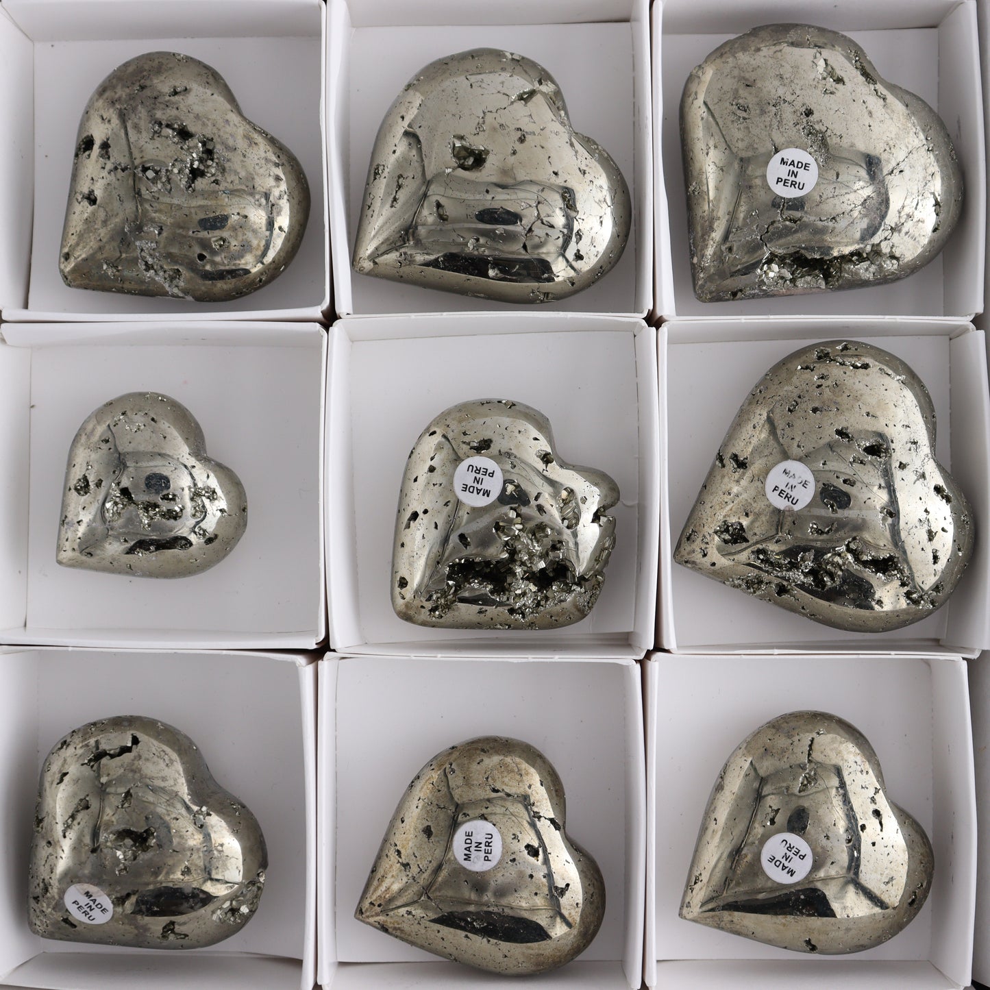 Pyrite Hearts Set of 12 - Expert Wholesale and Supplier of Wholesale Crystals & Bulk Gemstones, ["Hearts","Peru","Pyrite"]