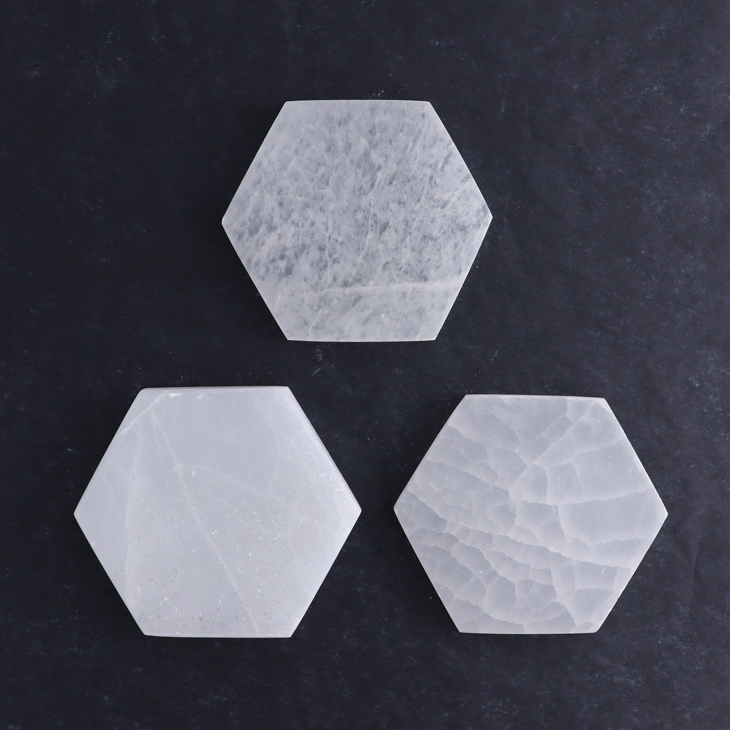 One Selenite (Satin Spar) Hexagon Charging Plate - Expert Wholesale and Supplier of Wholesale Crystals & Bulk Gemstones, ["close_30","Hexagon","Morocco","Selenite"]