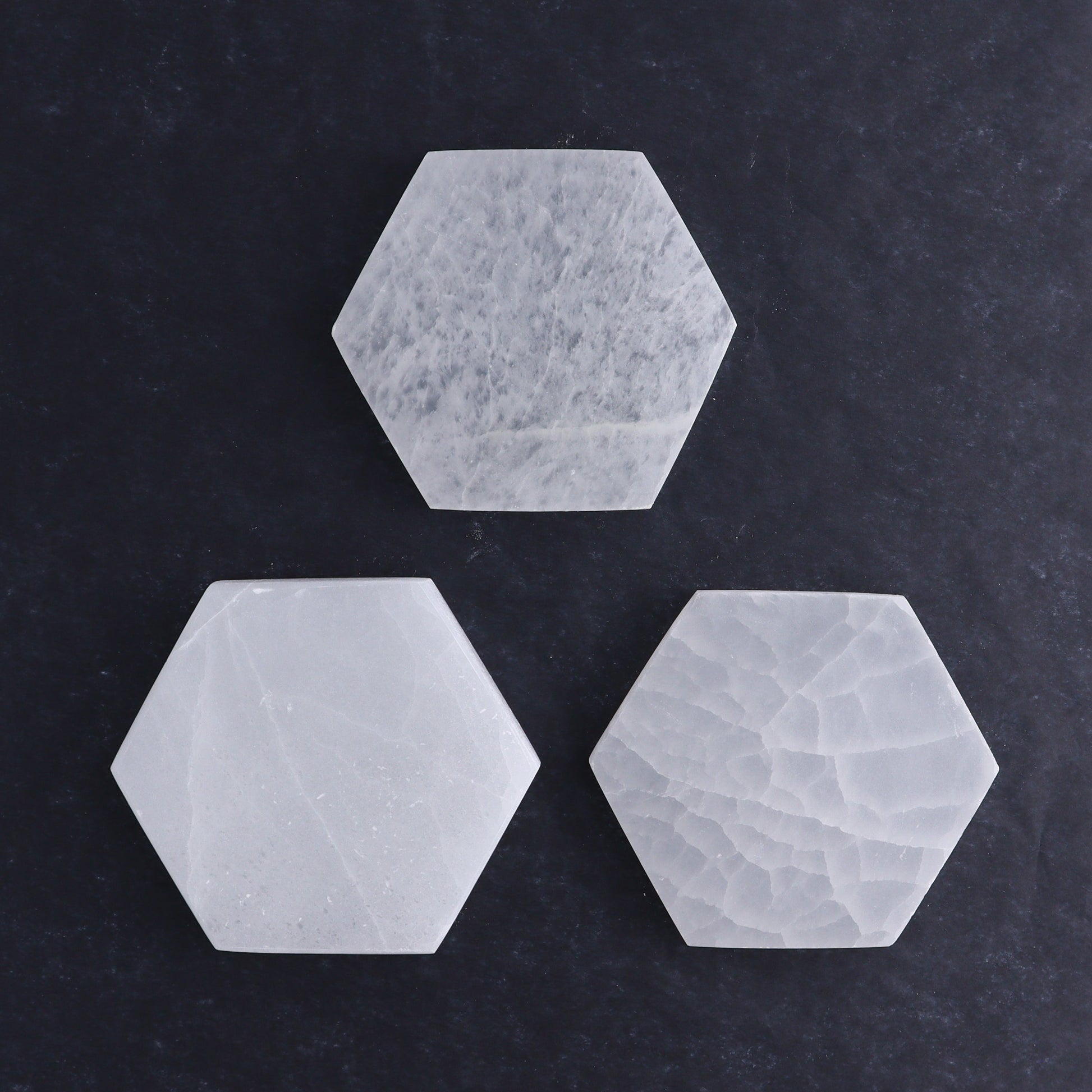 One Selenite (Satin Spar) Hexagon Charging Plate - Expert Wholesale and Supplier of Wholesale Crystals & Bulk Gemstones, ["close_30","Hexagon","Morocco","Selenite"]