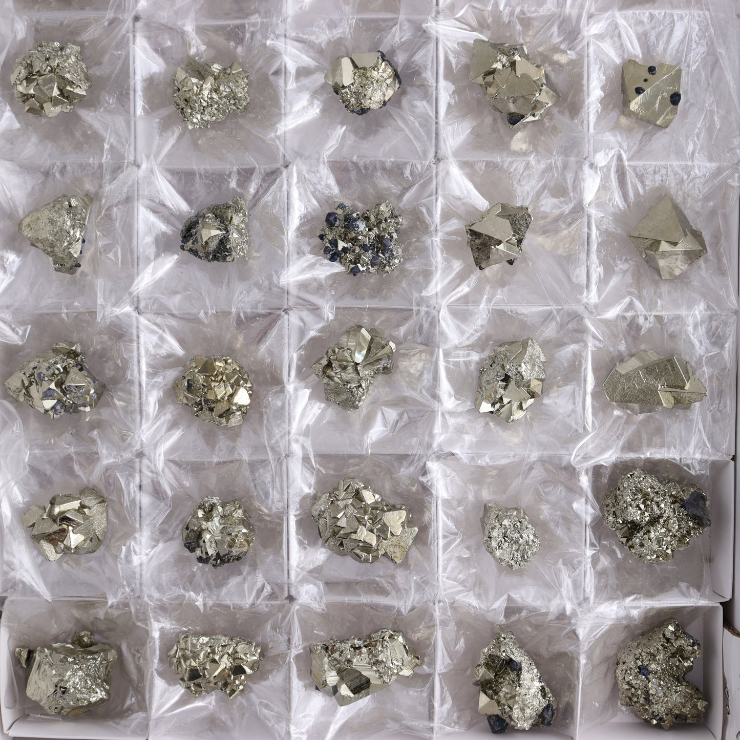 Octahedral Pyrite Clusters Set of 35 - Expert Wholesale and Supplier of Wholesale Crystals & Bulk Gemstones, ["Clusters","Octahedral Pyrite","Peru","Pyrite"]