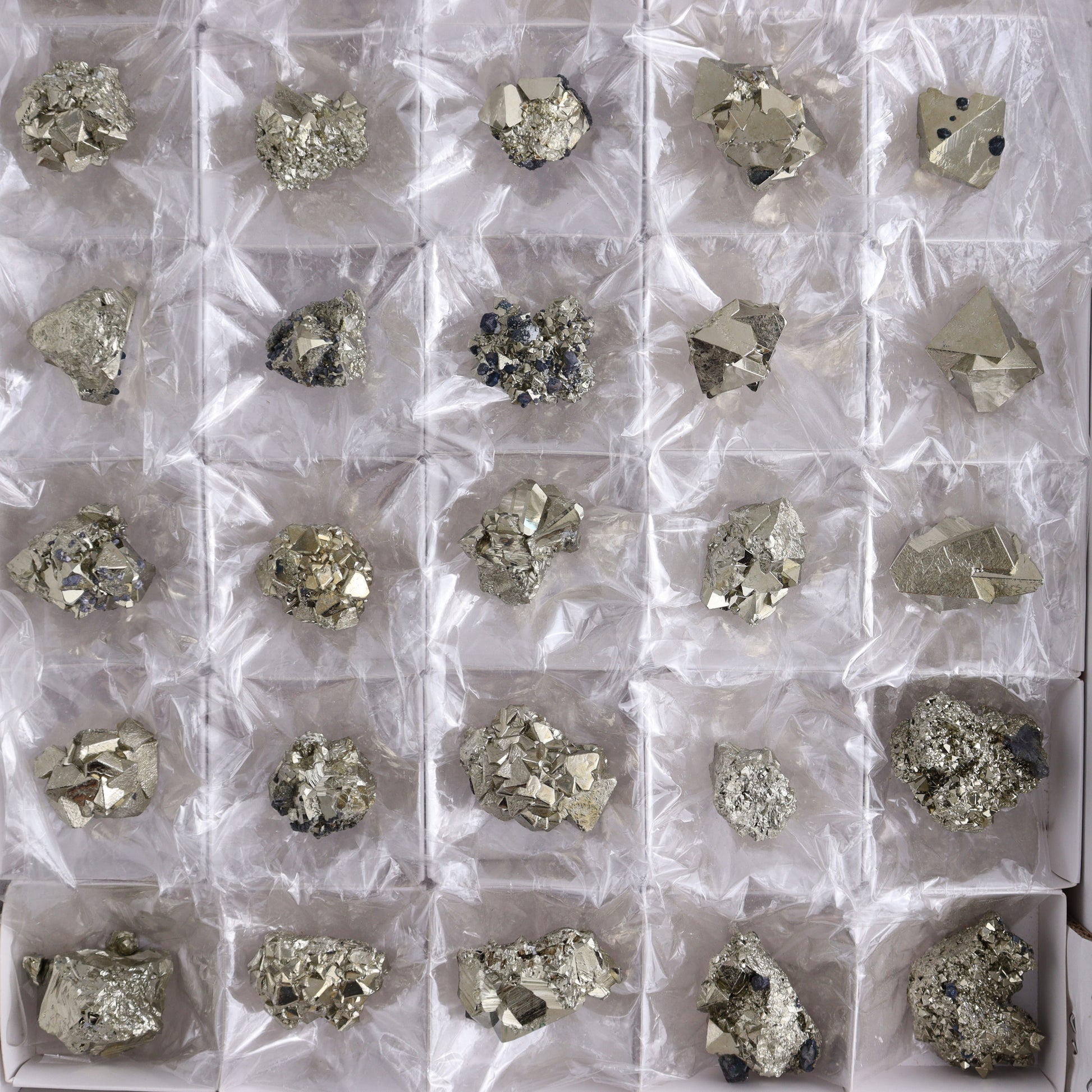 Octahedral Pyrite Clusters Set of 35 - Expert Wholesale and Supplier of Wholesale Crystals & Bulk Gemstones, ["Clusters","Octahedral Pyrite","Peru","Pyrite"]