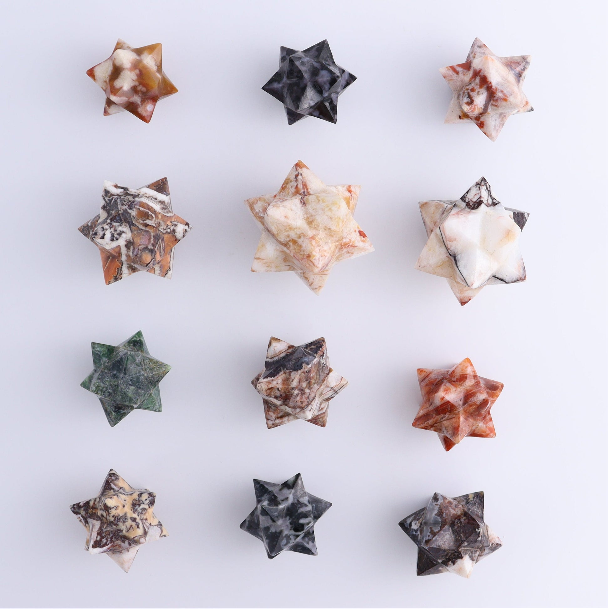 Mixed Stones Stars Set of 12 - Expert Wholesale and Supplier of Wholesale Crystals & Bulk Gemstones, ["jasper","Quartz","Rose Quartz","stars"]