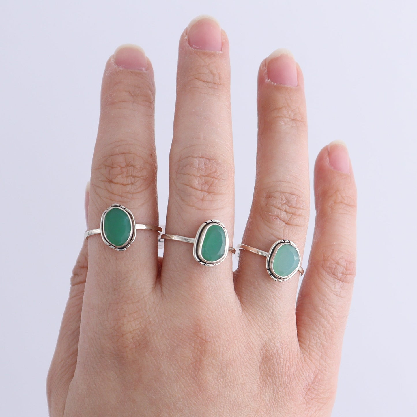 Chrysoprase Rings Set of 5 (Ring Holders Not Included) - Expert Wholesale and Supplier of Wholesale Crystals & Bulk Gemstones, ["Chrysoprase","Ring","rings","sterling silver"]