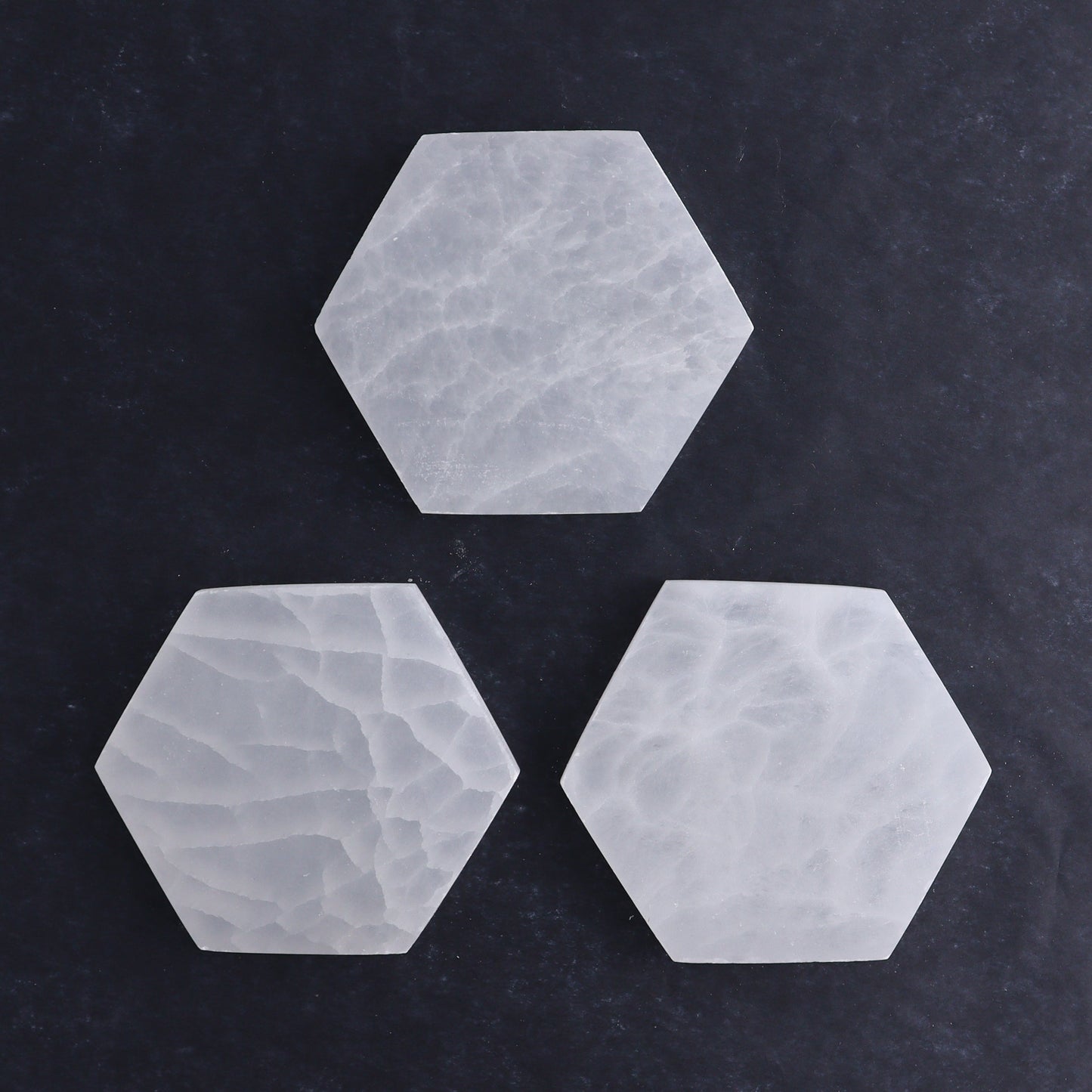 One Selenite (Satin Spar) Hexagon Charging Plate - Expert Wholesale and Supplier of Wholesale Crystals & Bulk Gemstones, ["close_30","Hexagon","Morocco","Selenite"]
