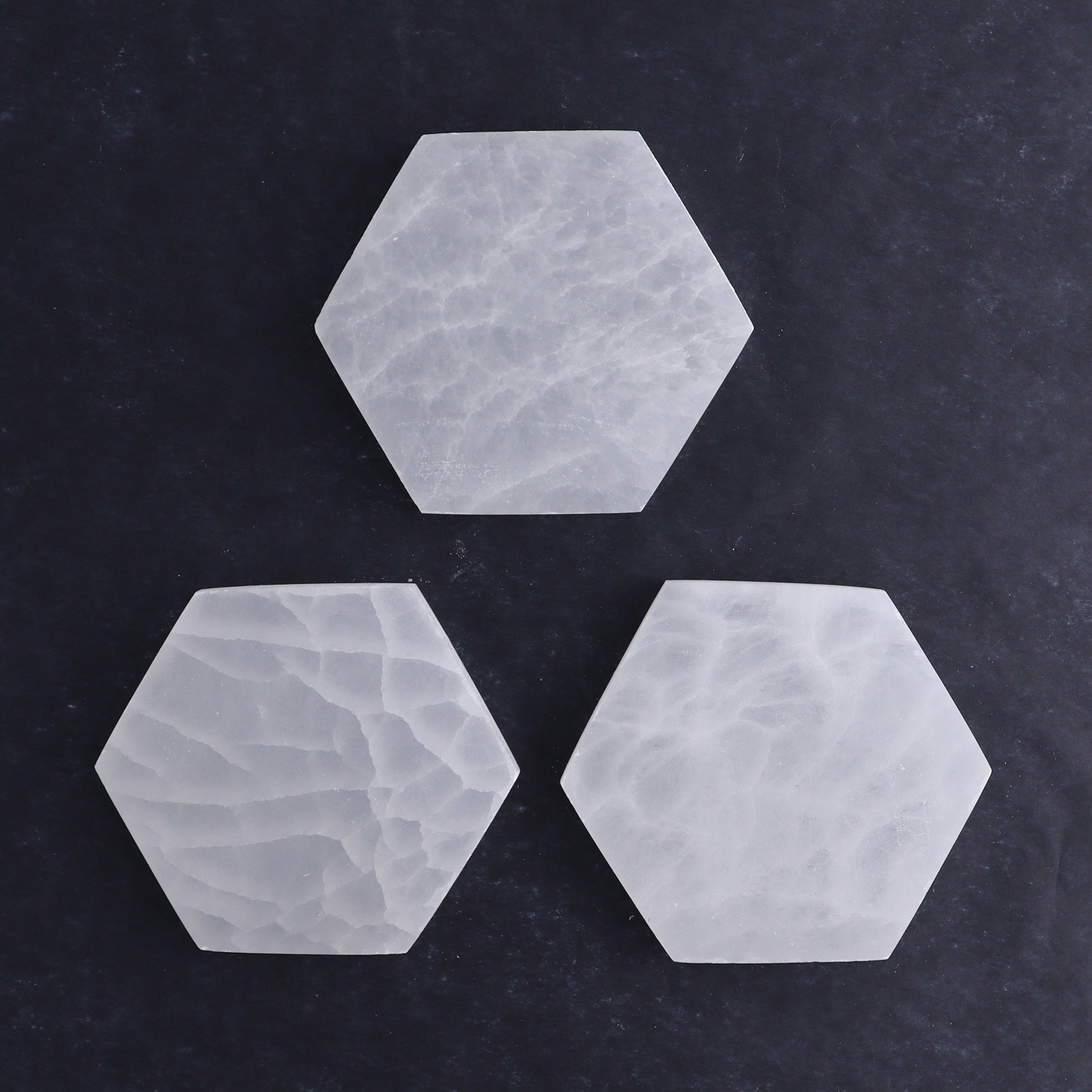 One Selenite (Satin Spar) Hexagon Charging Plate - Expert Wholesale and Supplier of Wholesale Crystals & Bulk Gemstones, ["close_30","Hexagon","Morocco","Selenite"]